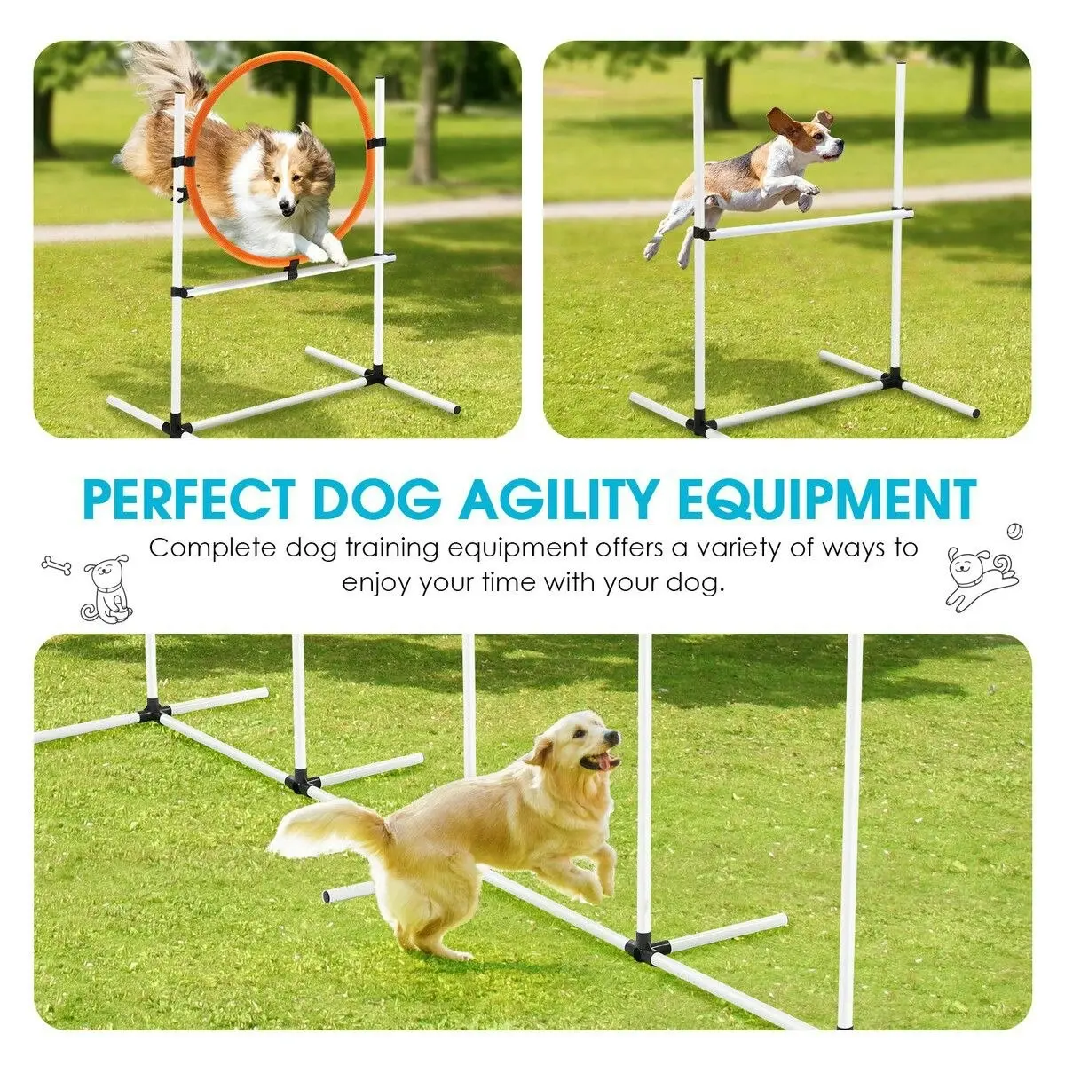 Pet Scene 5PCS Dog Agility Equipment Set Pet Obstacle Course Hurdle Jump Training Exercise Supplies Toys Sports High Hoop Weave Pole Pause Box with Bag