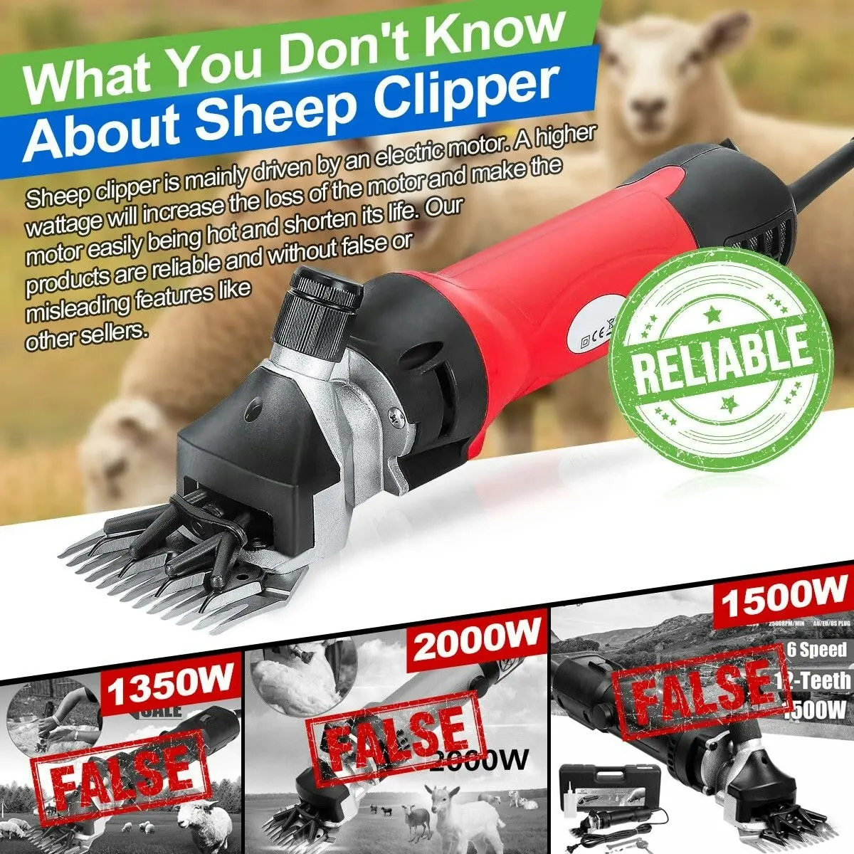 petscene 2800RPM Electric Sheep Wool Shear Clipper Livestock Hair Grooming Kit with 5m Power Cable