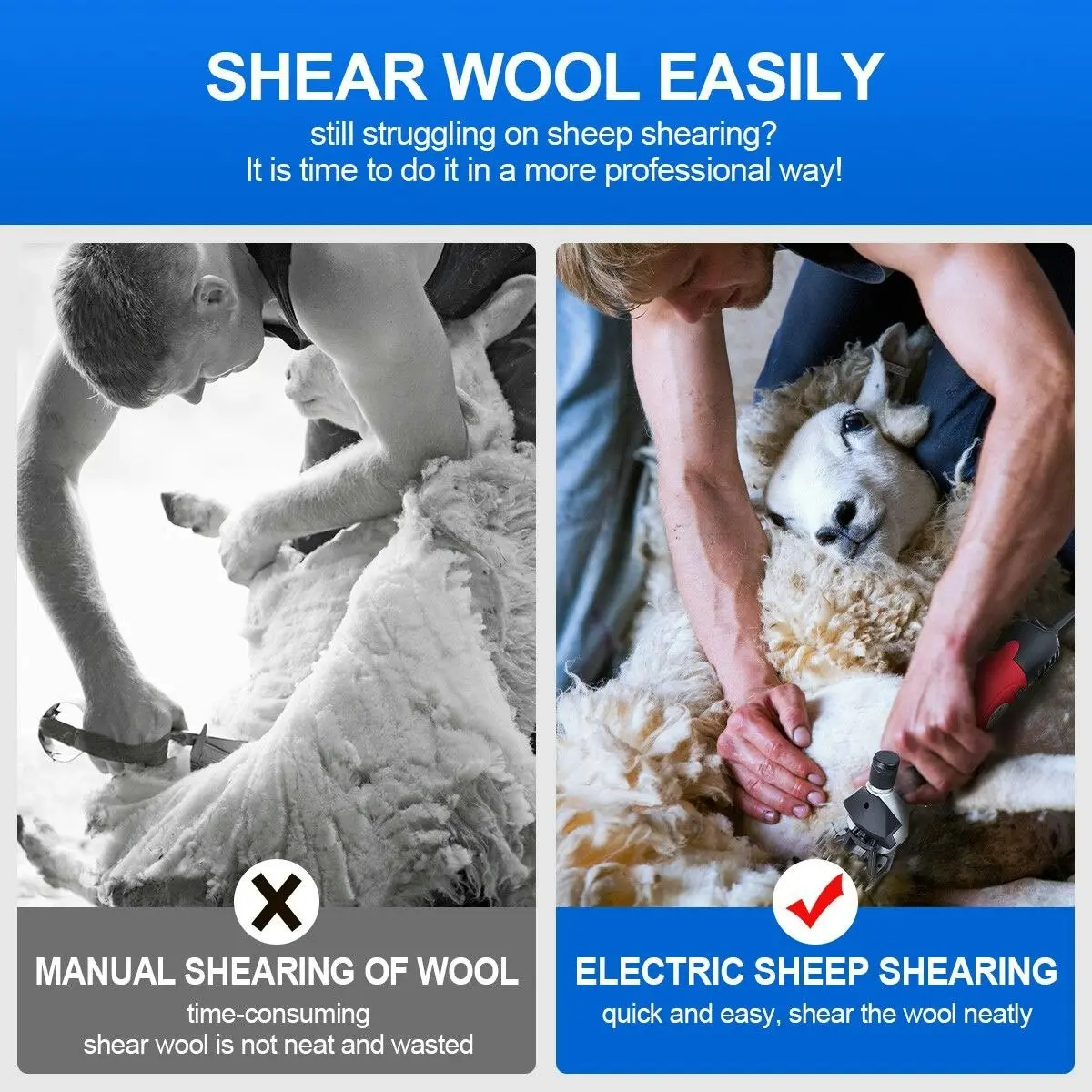 petscene 2800RPM Electric Sheep Wool Shear Clipper Livestock Hair Grooming Kit with 5m Power Cable