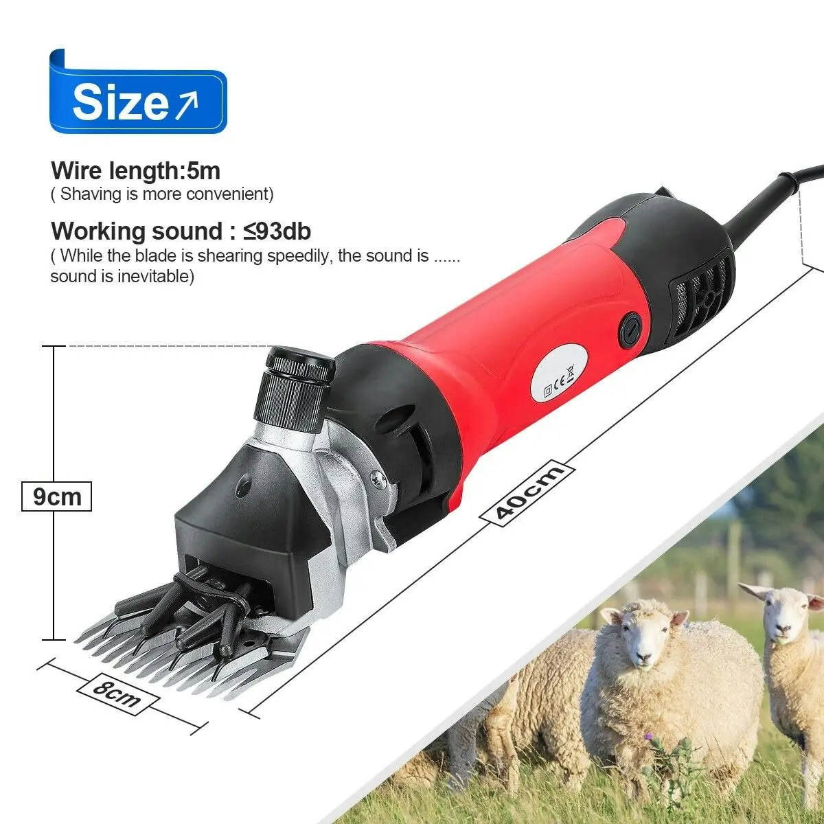 petscene 2800RPM Electric Sheep Wool Shear Clipper Livestock Hair Grooming Kit with 5m Power Cable