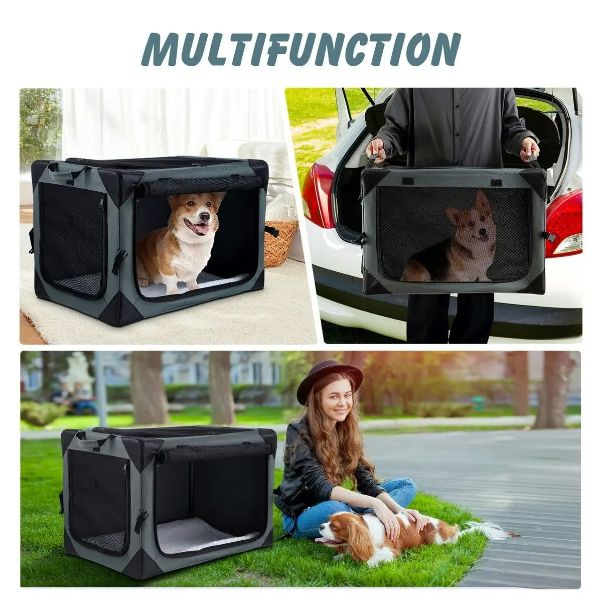 Pet Scene Dog Pet Cat Crate Cage Bird Rabbit Hutch Carrier Puppy Parrot Bunny Indoor Travel Car Outdoor Soft Foldable Medium