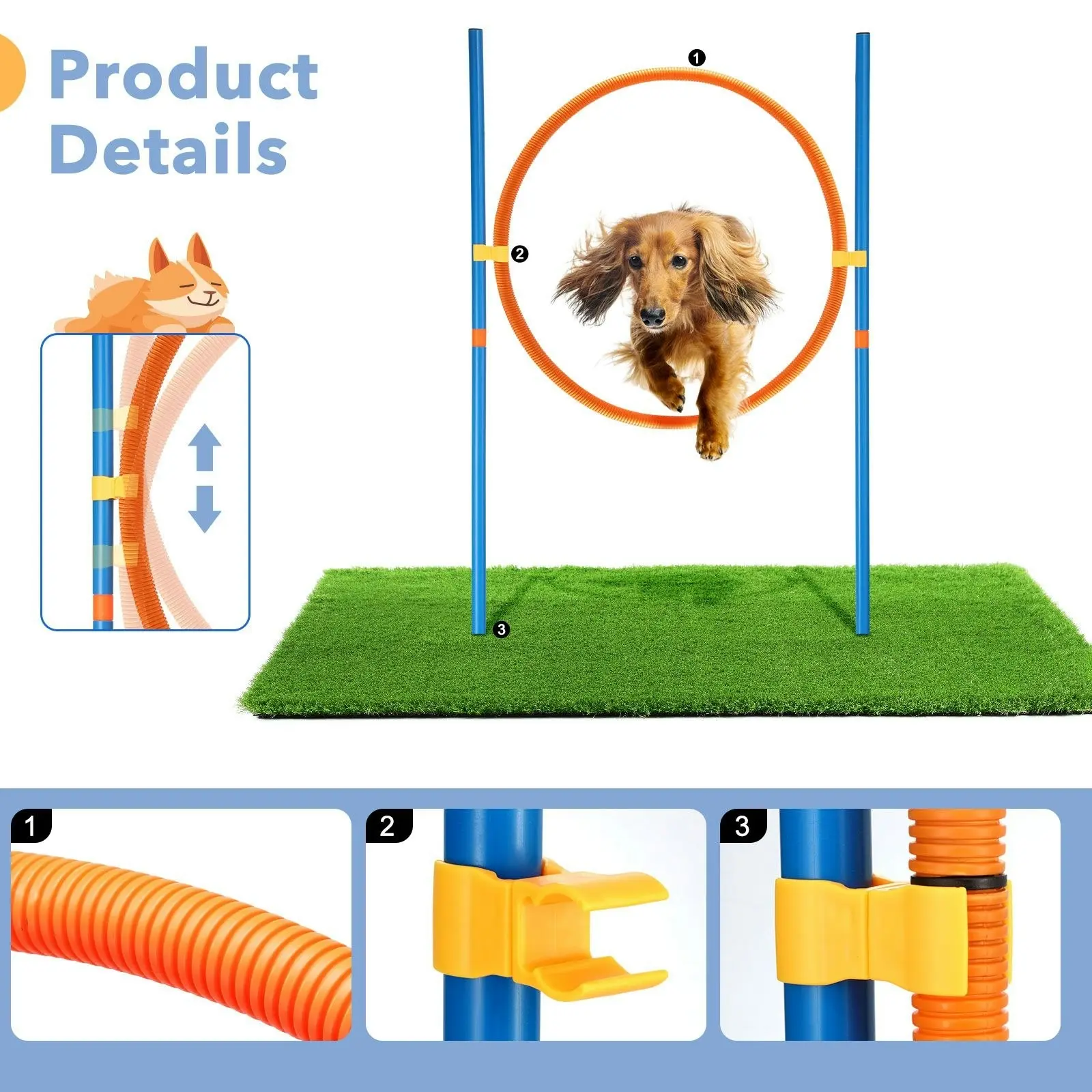 Pet Scene Dog Agility Equipment 7 Set Pet Obstacle Training Course Supplies Jump Puppy Hurdle Cones Weave Poles Carry Bag Water Bottle Bowl