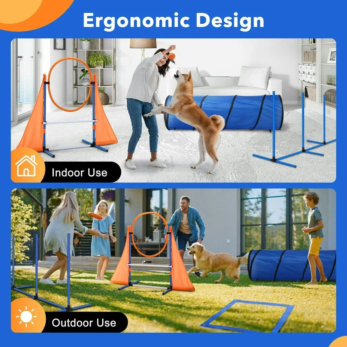 Pet Scene Dog Agility Equipment Obstacle Training Course 7 Set Pet Toys Supplies Hurdle Jump Tire Tunnel Pause Box Weave Poles Frisbees Balls Carry Bags