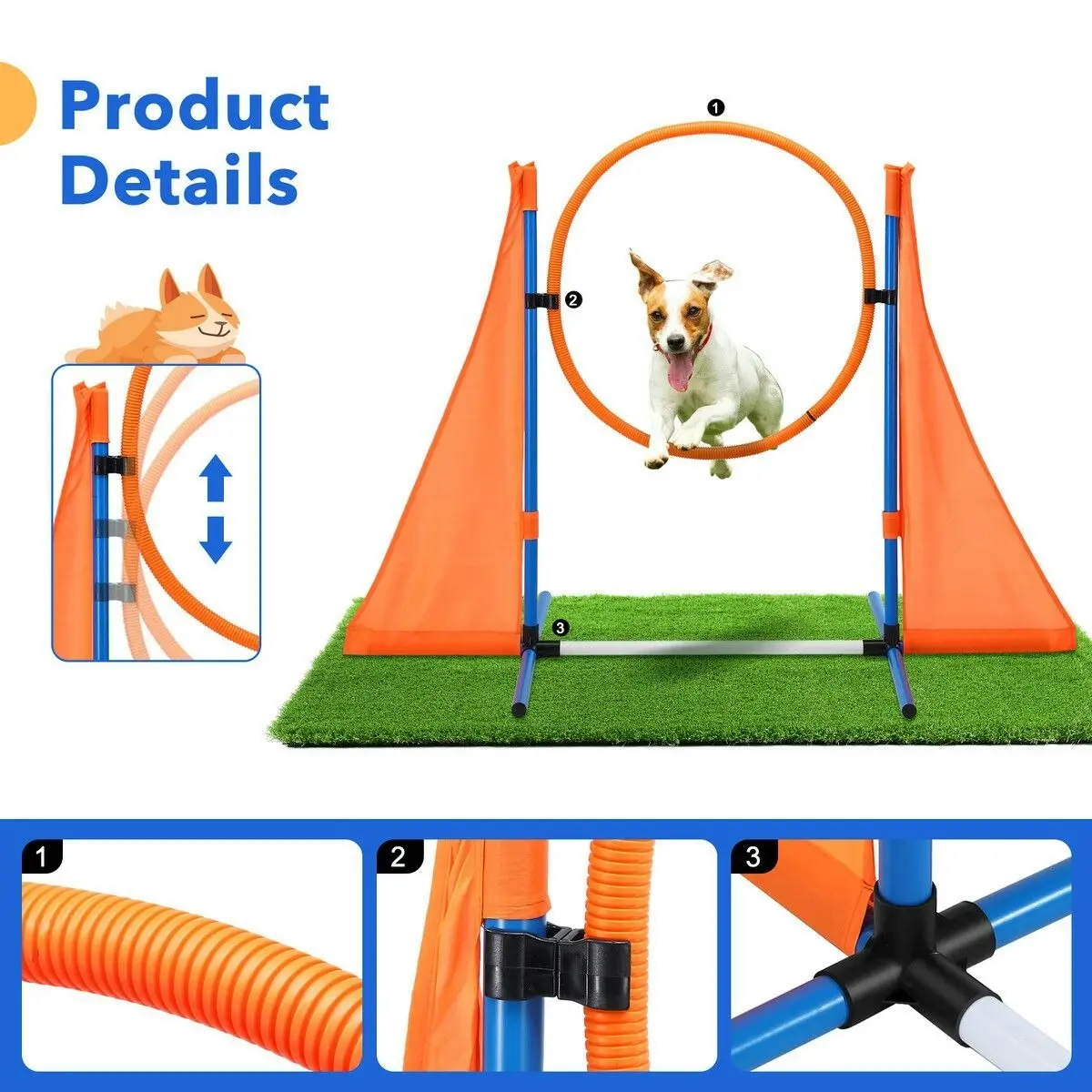 Pet Scene Dog Agility Equipment Obstacle Training Course 7 Set Pet Toys Supplies Hurdle Jump Tire Tunnel Pause Box Weave Poles Frisbees Balls Carry Bags