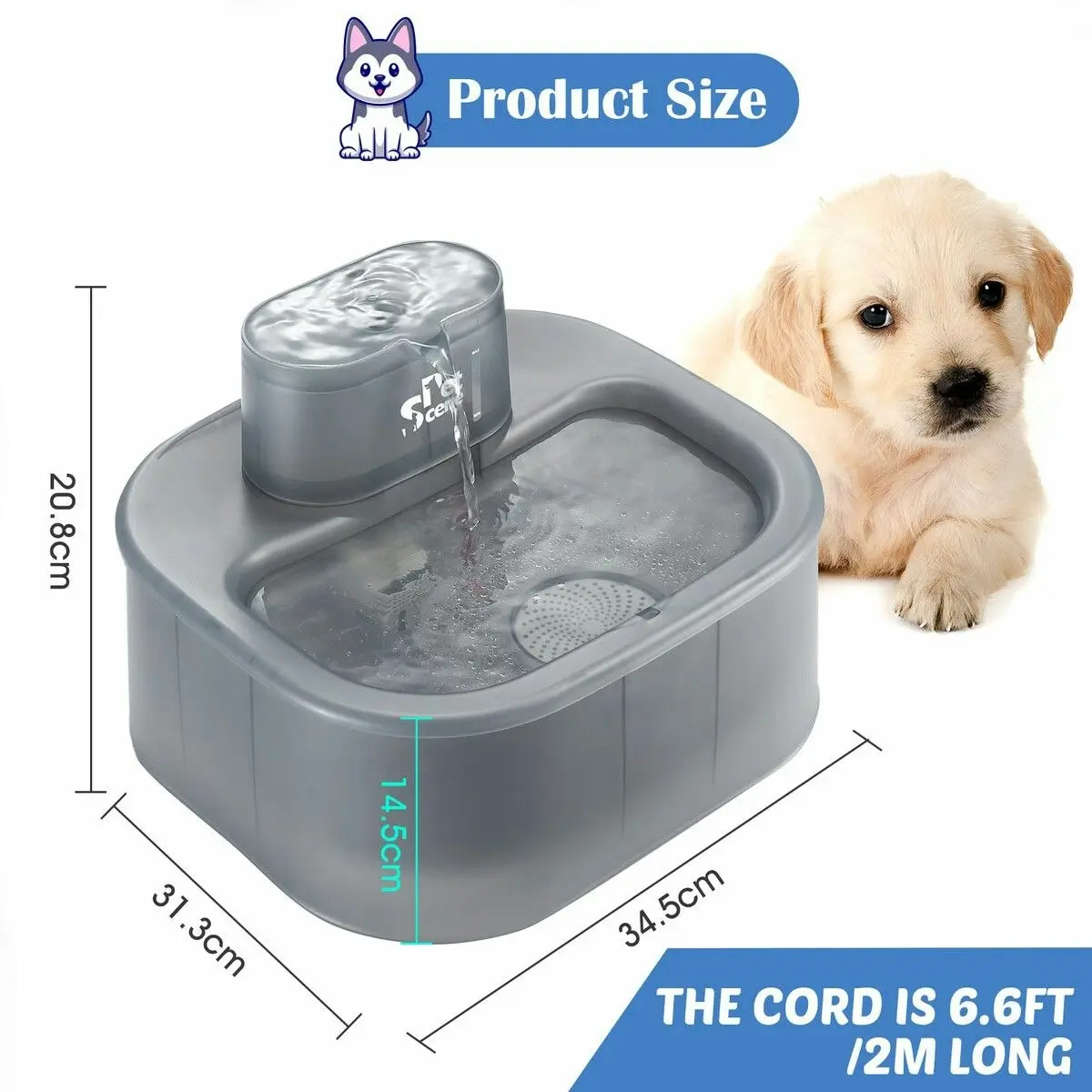 Pet Scene 6L Automatic Pet Fountain Dog Water Dispenser Cat Drinking Feeder Bowl with Replacement Faucet Kit