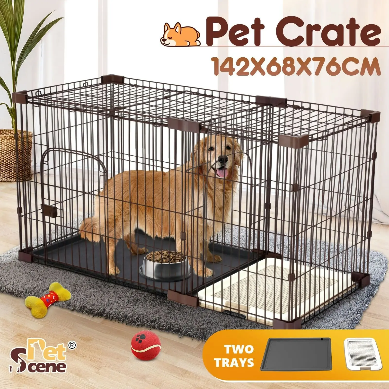 Pet Scene Dog Cage Crate Cat Kennel Doggy Playpen Puppy Enclosure Pet Home House Toilet Tray Wired XL