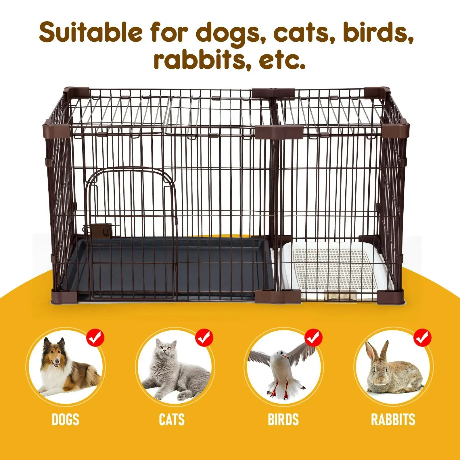 Pet Scene Dog Cage Crate Cat Kennel Doggy Playpen Puppy Enclosure Pet Home House Toilet Tray Wired XL