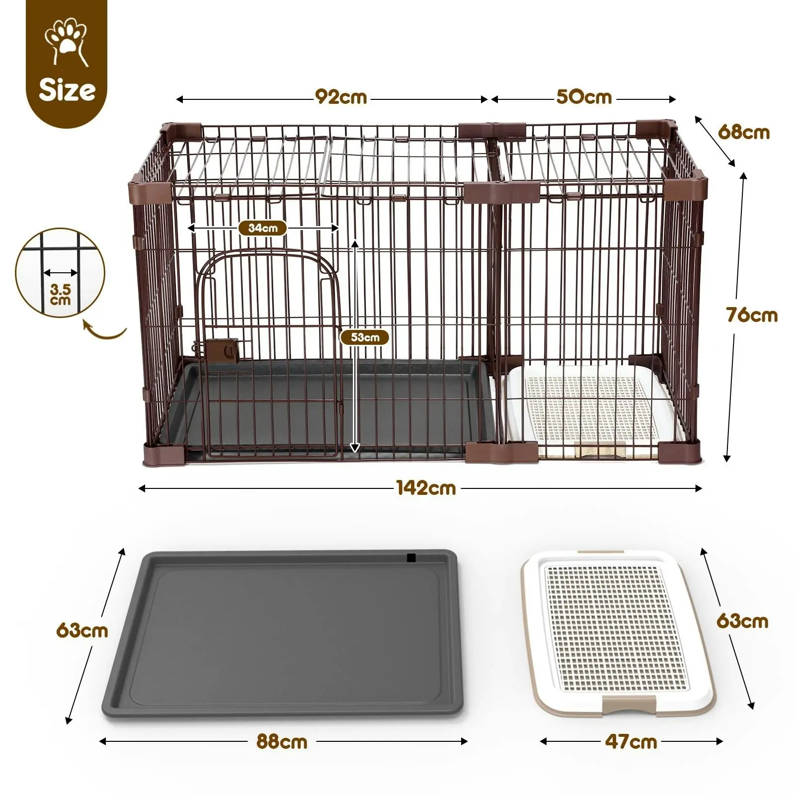 Pet Scene Dog Cage Crate Cat Kennel Doggy Playpen Puppy Enclosure Pet Home House Toilet Tray Wired XL