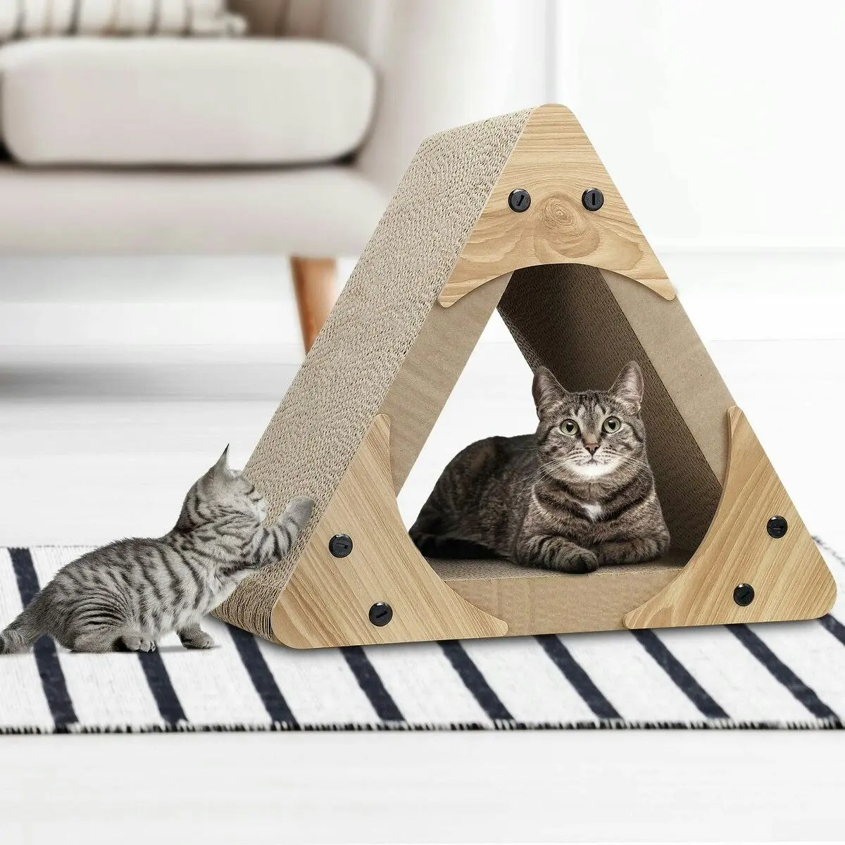 Pet Scene Triangle Cat Scratcher Bed Cave House Tunnel Cardboard Lounge Scratching Toy