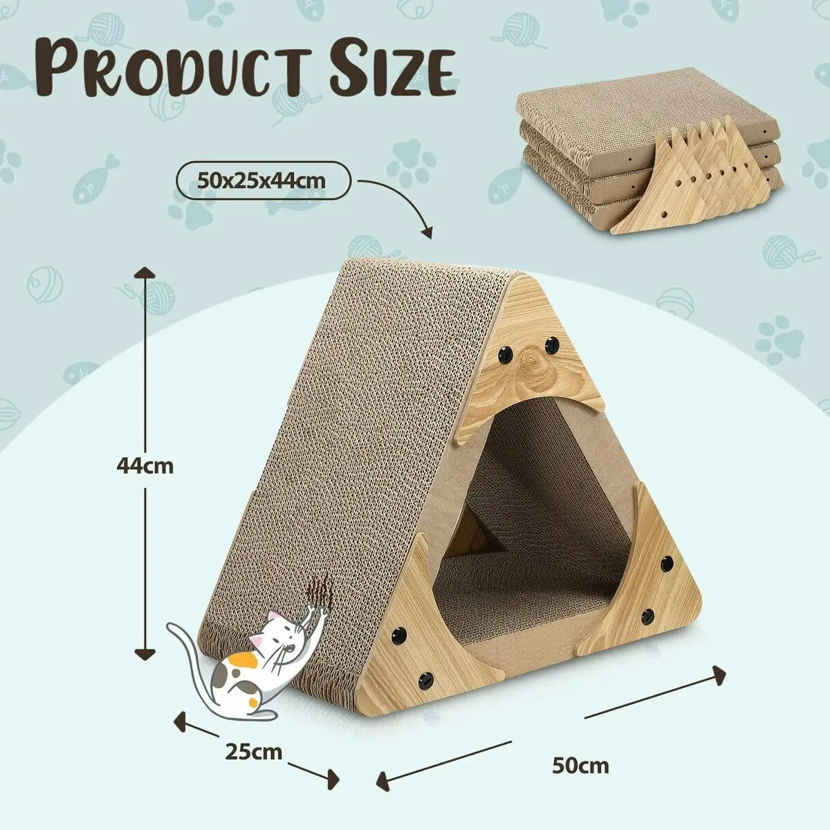 Pet Scene Triangle Cat Scratcher Bed Cave House Tunnel Cardboard Lounge Scratching Toy