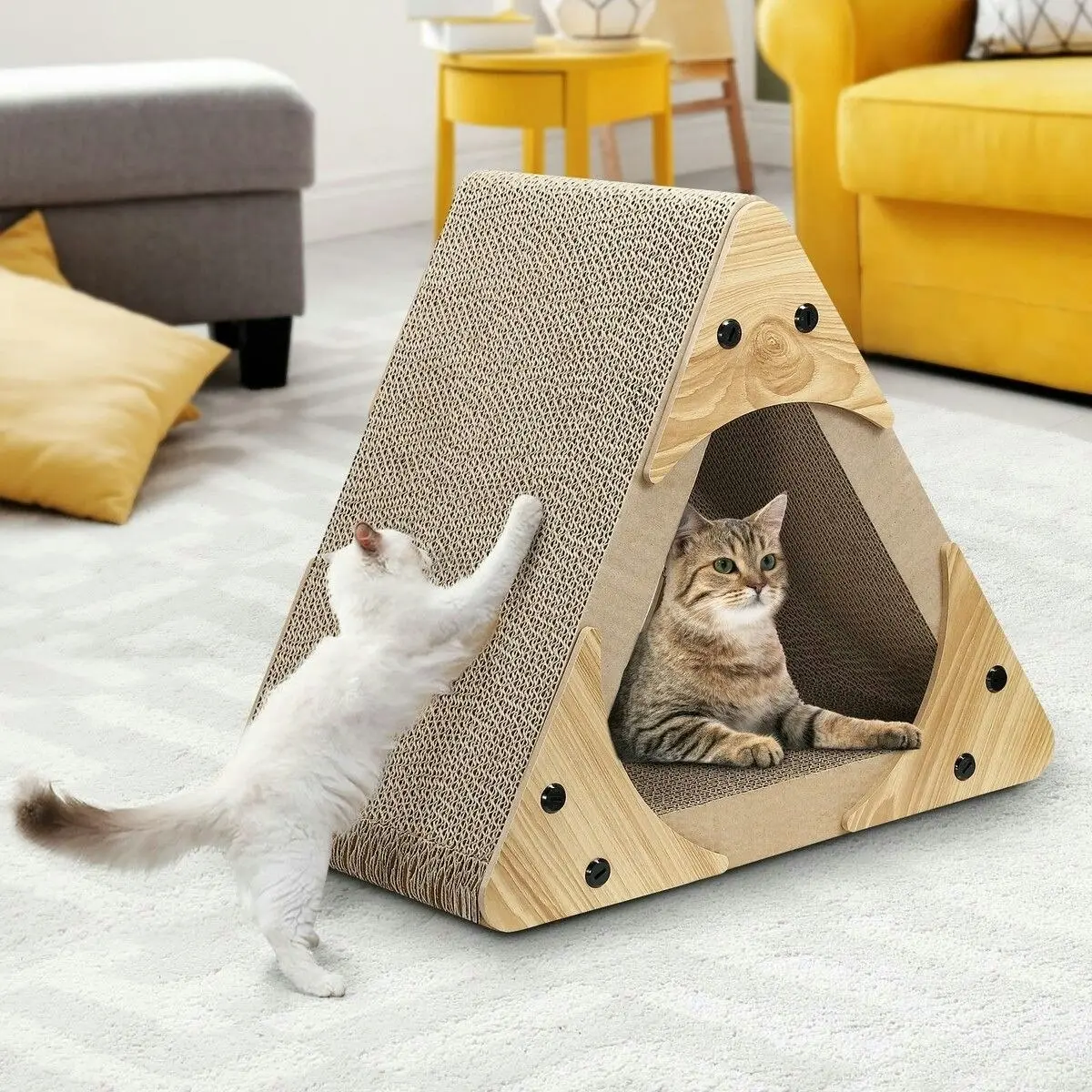 Pet Scene Triangle Cat Scratcher Bed Cave House Tunnel Cardboard Lounge Scratching Toy