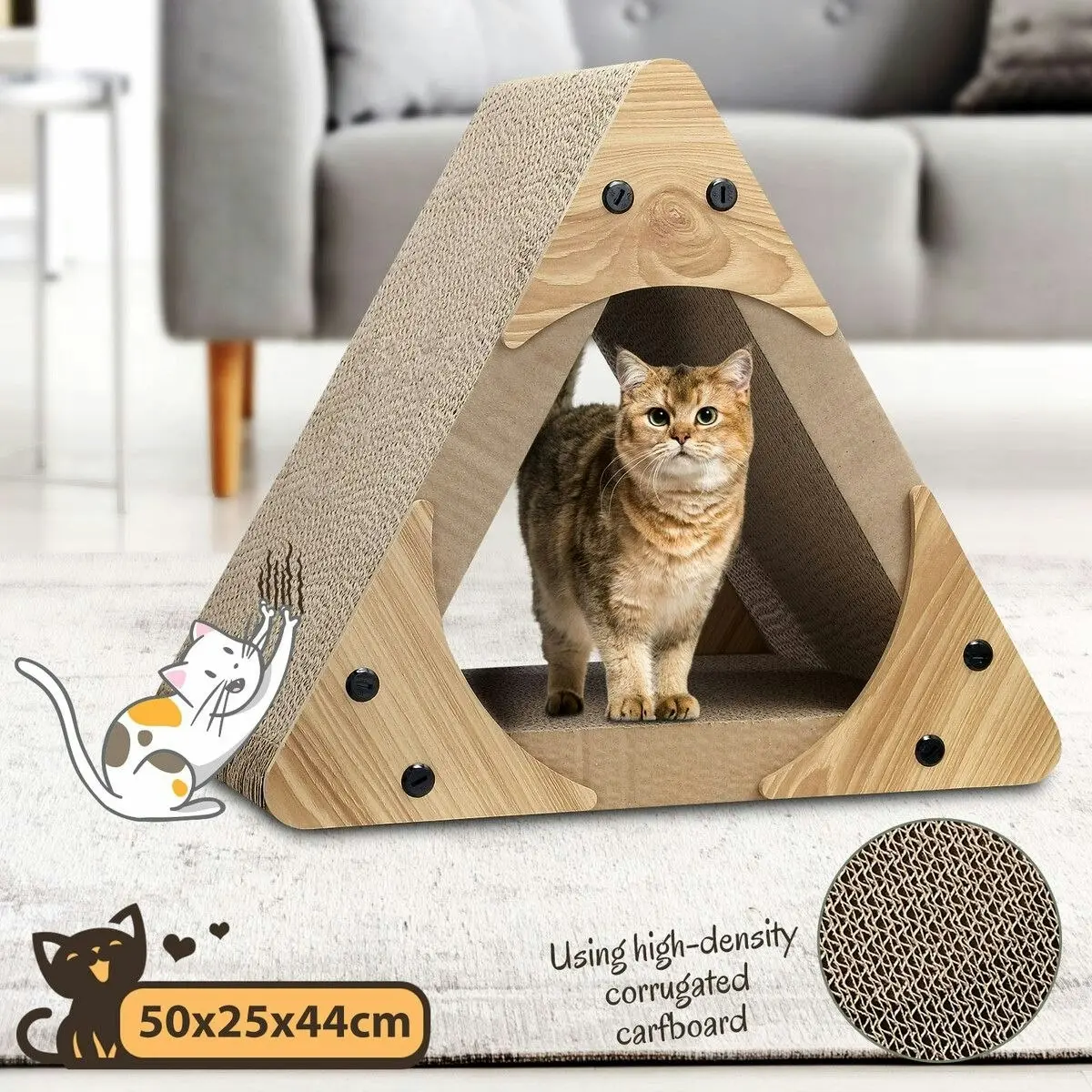 Pet Scene Triangle Cat Scratcher Bed Cave House Tunnel Cardboard Lounge Scratching Toy