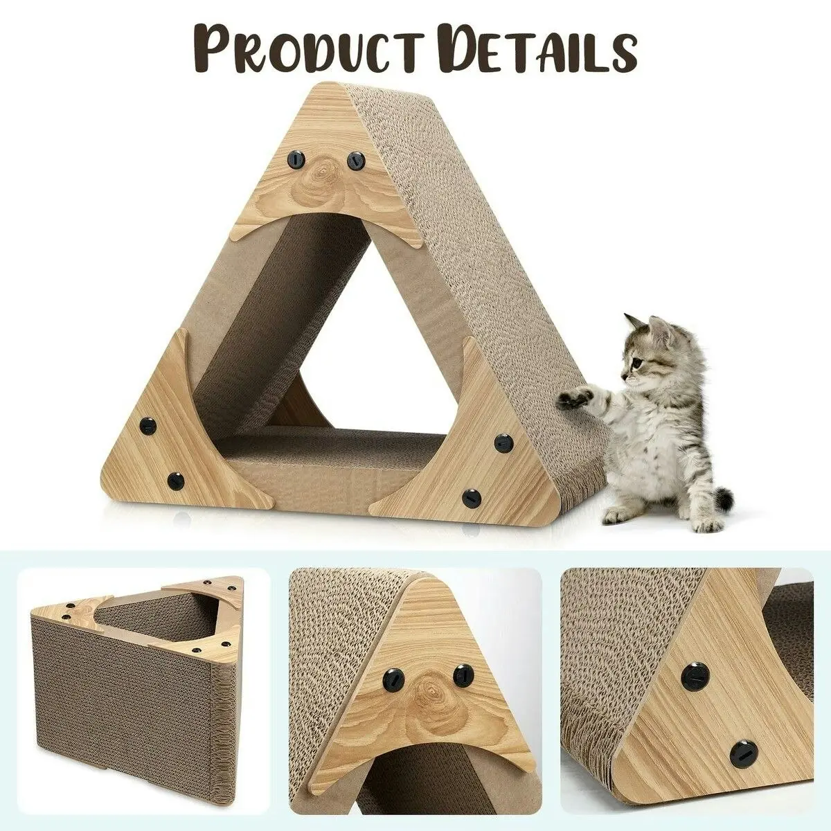 Pet Scene Triangle Cat Scratcher Bed Cave House Tunnel Cardboard Lounge Scratching Toy