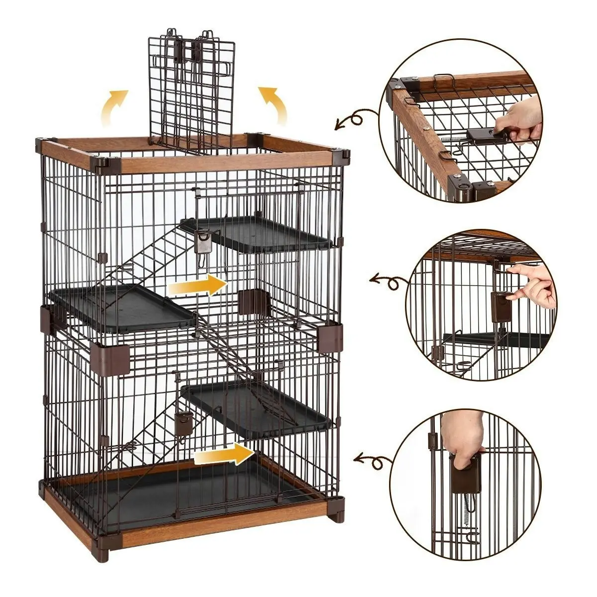 Pet Scene Large Cat Cage Rabbit Hutch Bunny Crate Ferret Kennel House Pet Enclosure Home WPC Frame Wired 3 Tiers