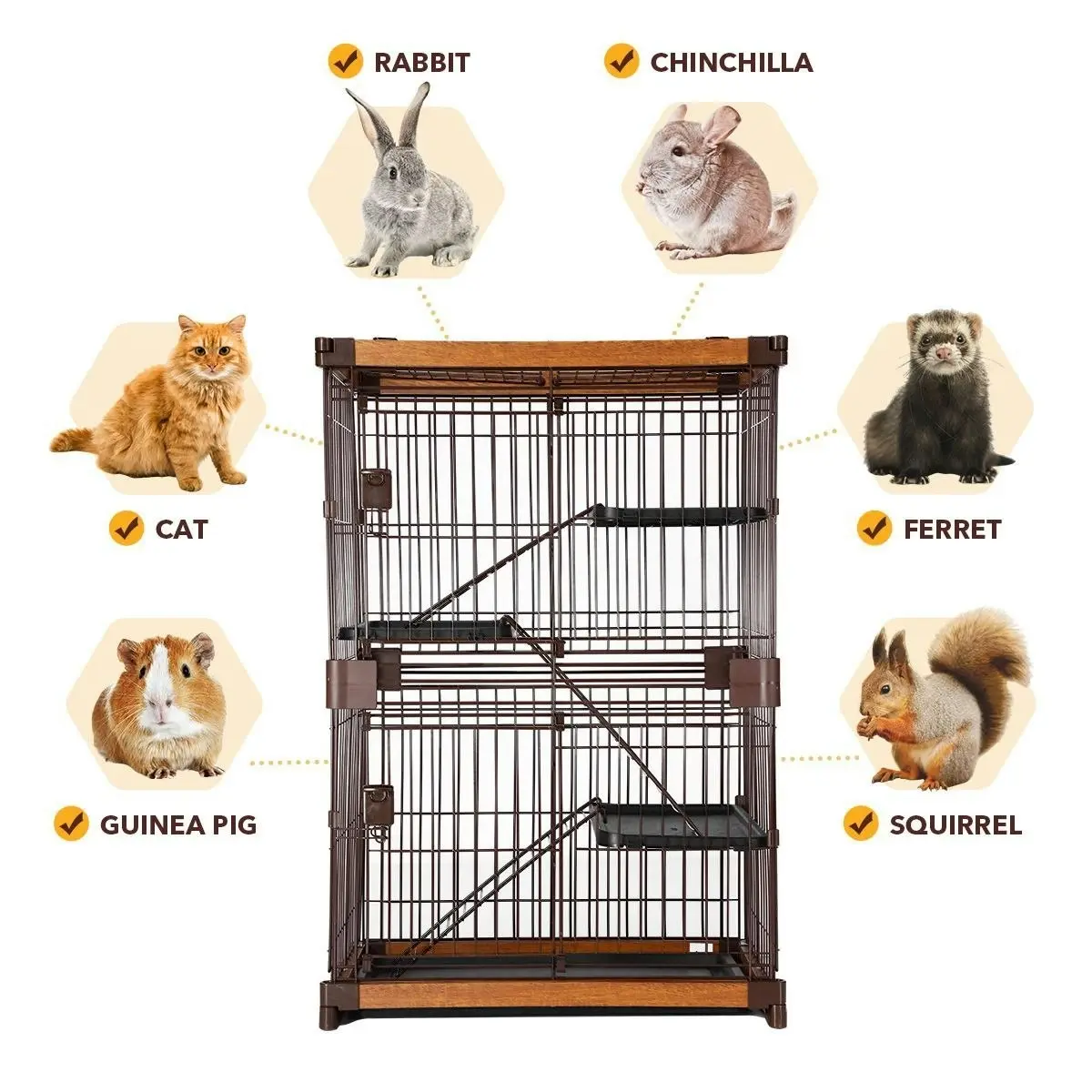 Pet Scene Large Cat Cage Rabbit Hutch Bunny Crate Ferret Kennel House Pet Enclosure Home WPC Frame Wired 3 Tiers