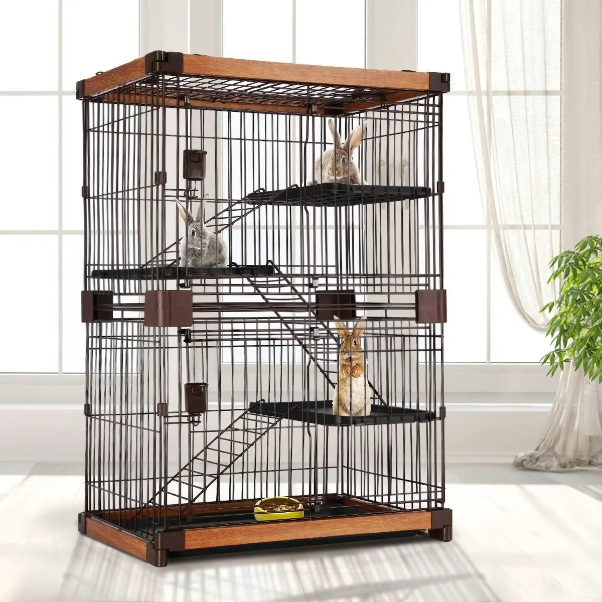 Pet Scene Large Cat Cage Rabbit Hutch Bunny Crate Ferret Kennel House Pet Enclosure Home WPC Frame Wired 3 Tiers