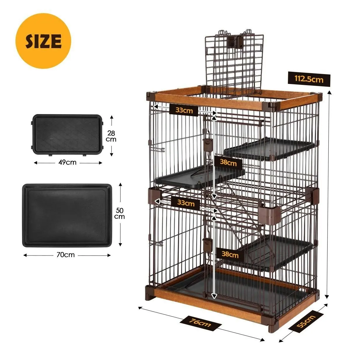 Pet Scene Large Cat Cage Rabbit Hutch Bunny Crate Ferret Kennel House Pet Enclosure Home WPC Frame Wired 3 Tiers