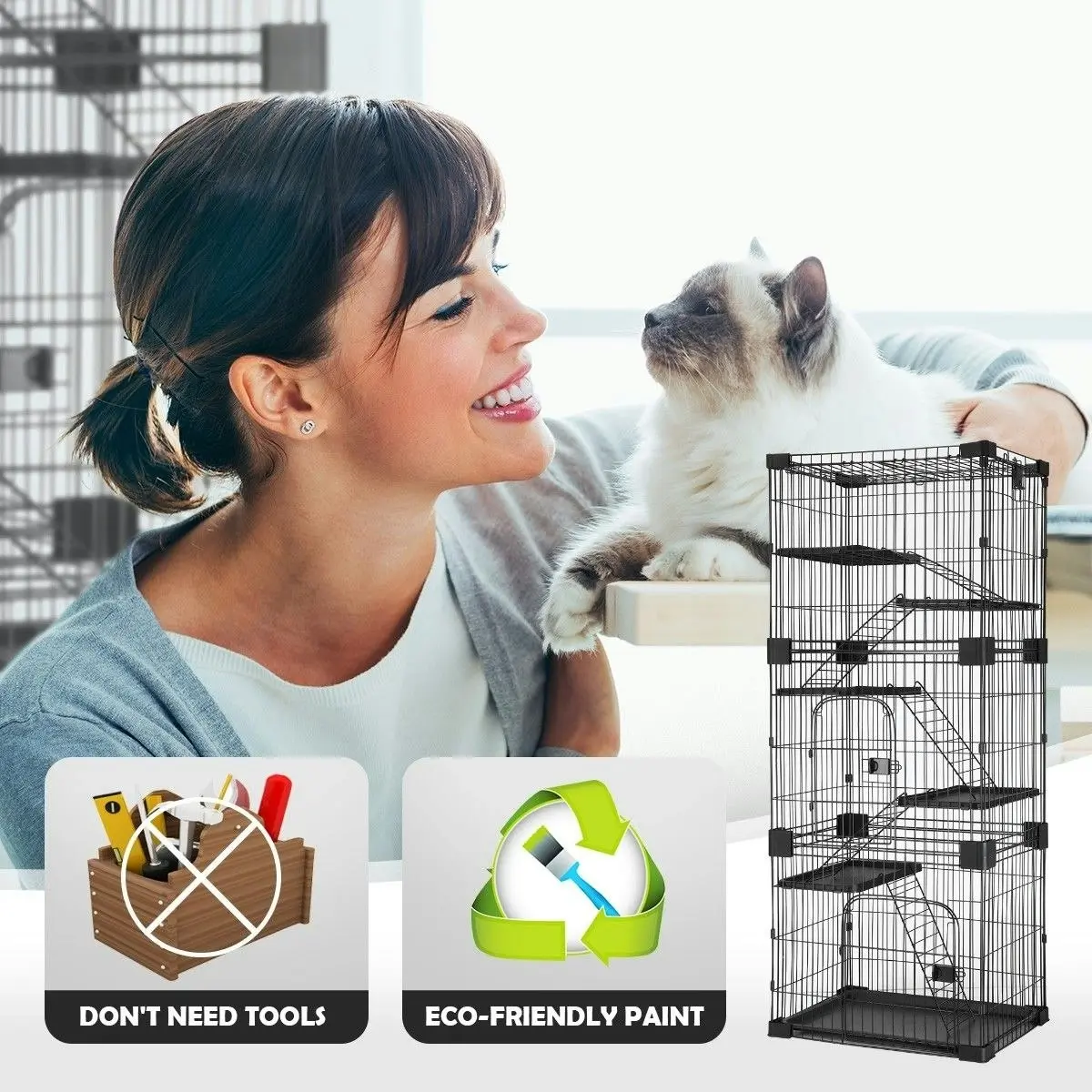 Pet Scene Large Cat Cage House Pet Crate Rabbit Bunny Hutch Ferret Kennel Playpen Home Wired 5 Tiers