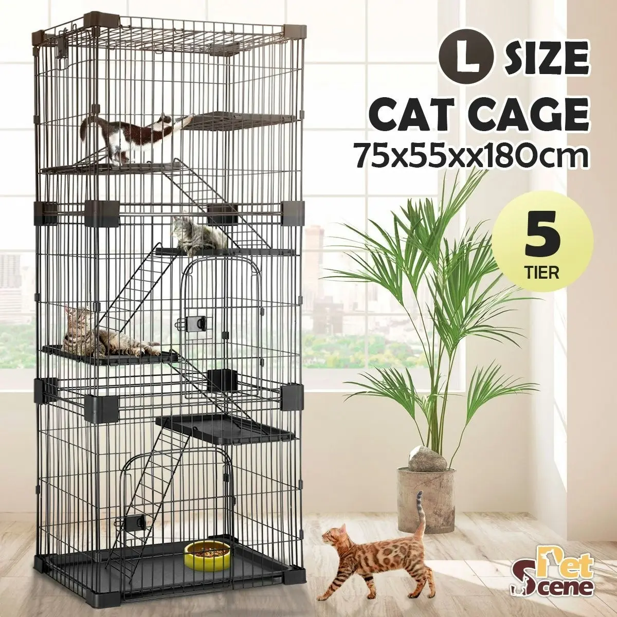 Pet Scene Large Cat Cage House Pet Crate Rabbit Bunny Hutch Ferret Kennel Playpen Home Wired 5 Tiers