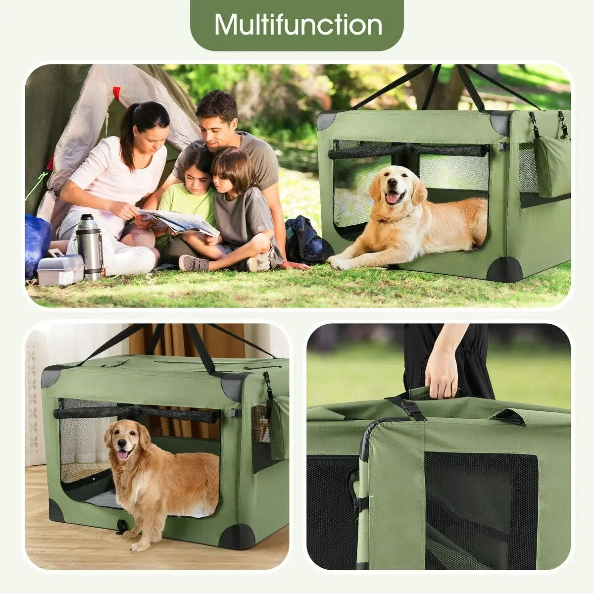 Pet Scene Soft Dog Crate Kennel Pet Cage Cat Travel Carry Bag Extra Large Puppy Carrier Foldable Portable Green 3XL