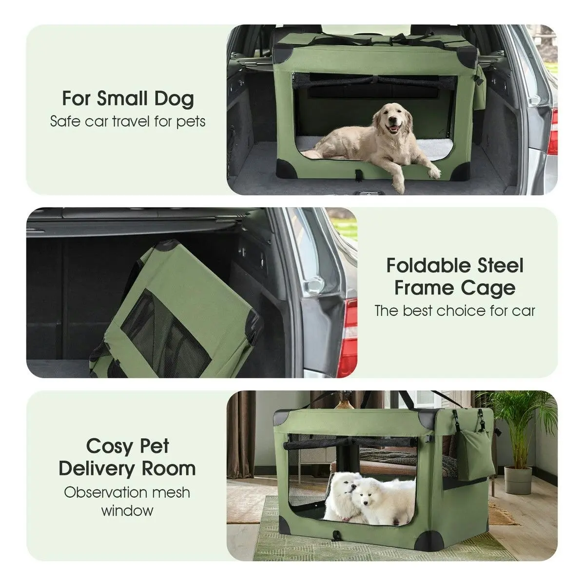 Pet Scene Soft Dog Crate Kennel Pet Cage Cat Travel Carry Bag Extra Large Puppy Carrier Foldable Portable Green 3XL