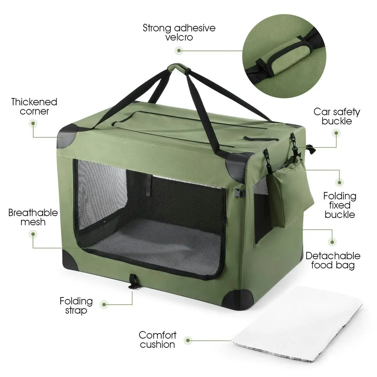 Pet Scene Soft Dog Crate Kennel Pet Cage Cat Travel Carry Bag Extra Large Puppy Carrier Foldable Portable Green 3XL