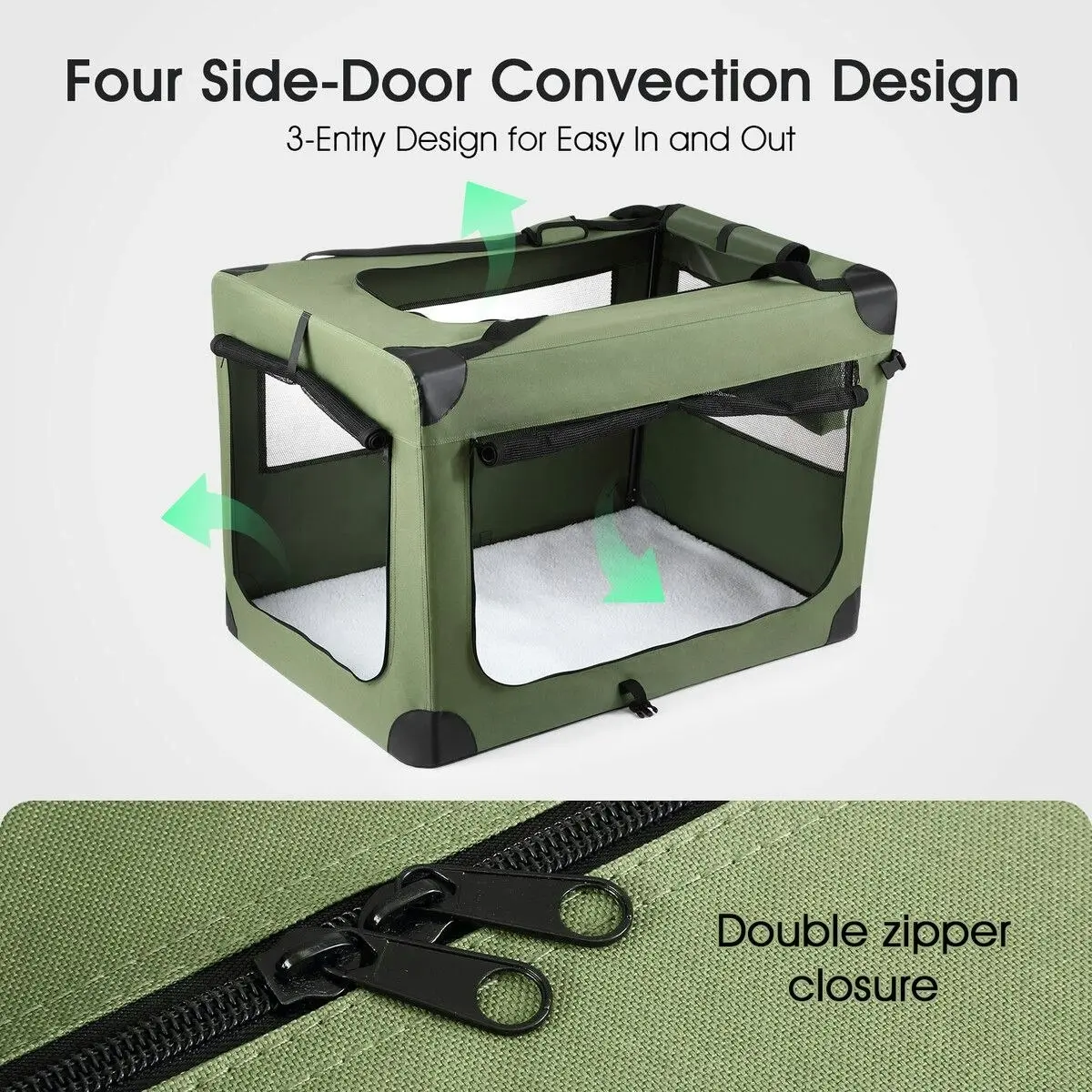 Pet Scene Soft Dog Crate Kennel Pet Cage Cat Travel Carry Bag Extra Large Puppy Carrier Foldable Portable Green 3XL