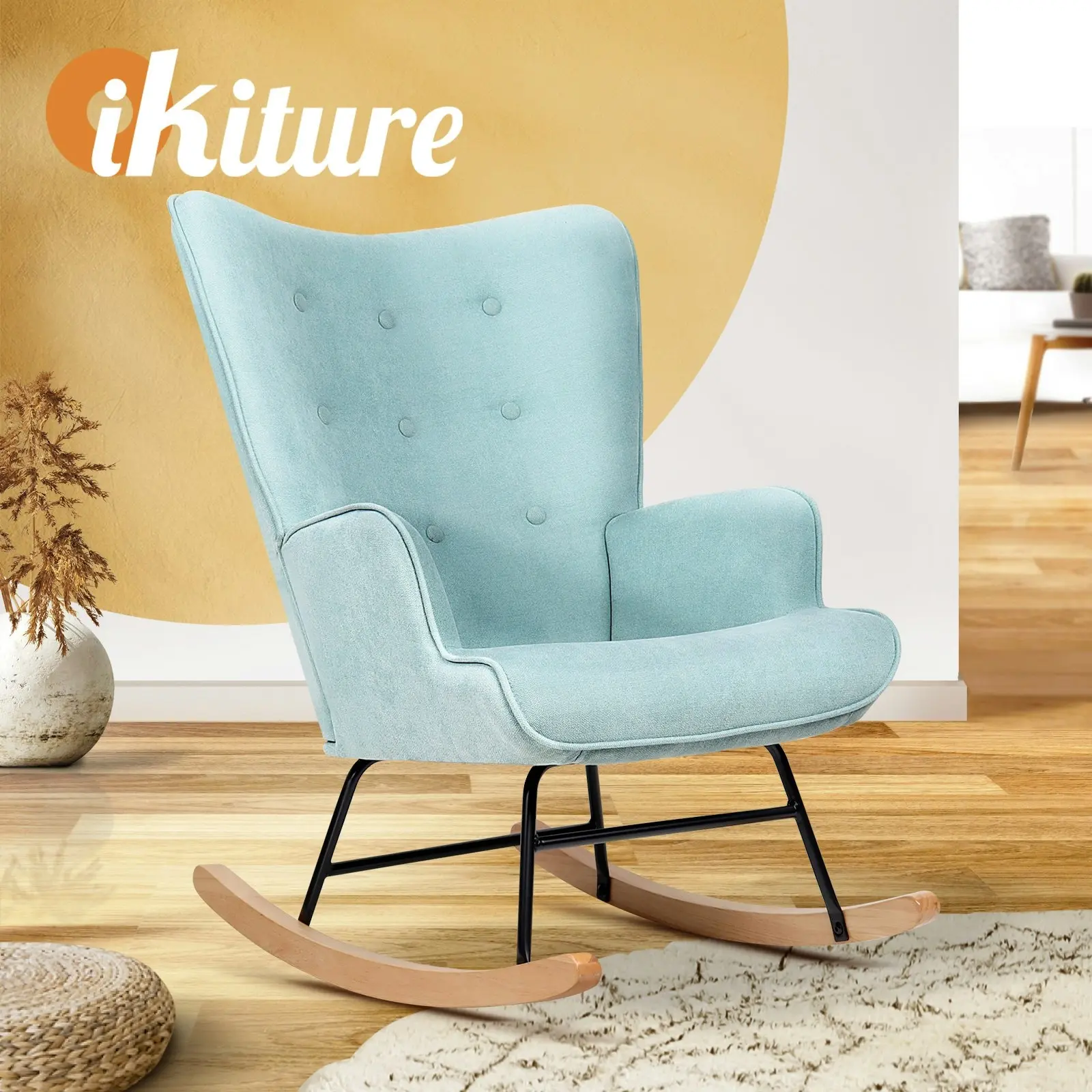 Oikiture Rocking Chair Nursing Armchair Velvet Accent Chairs Upholstered Blue1