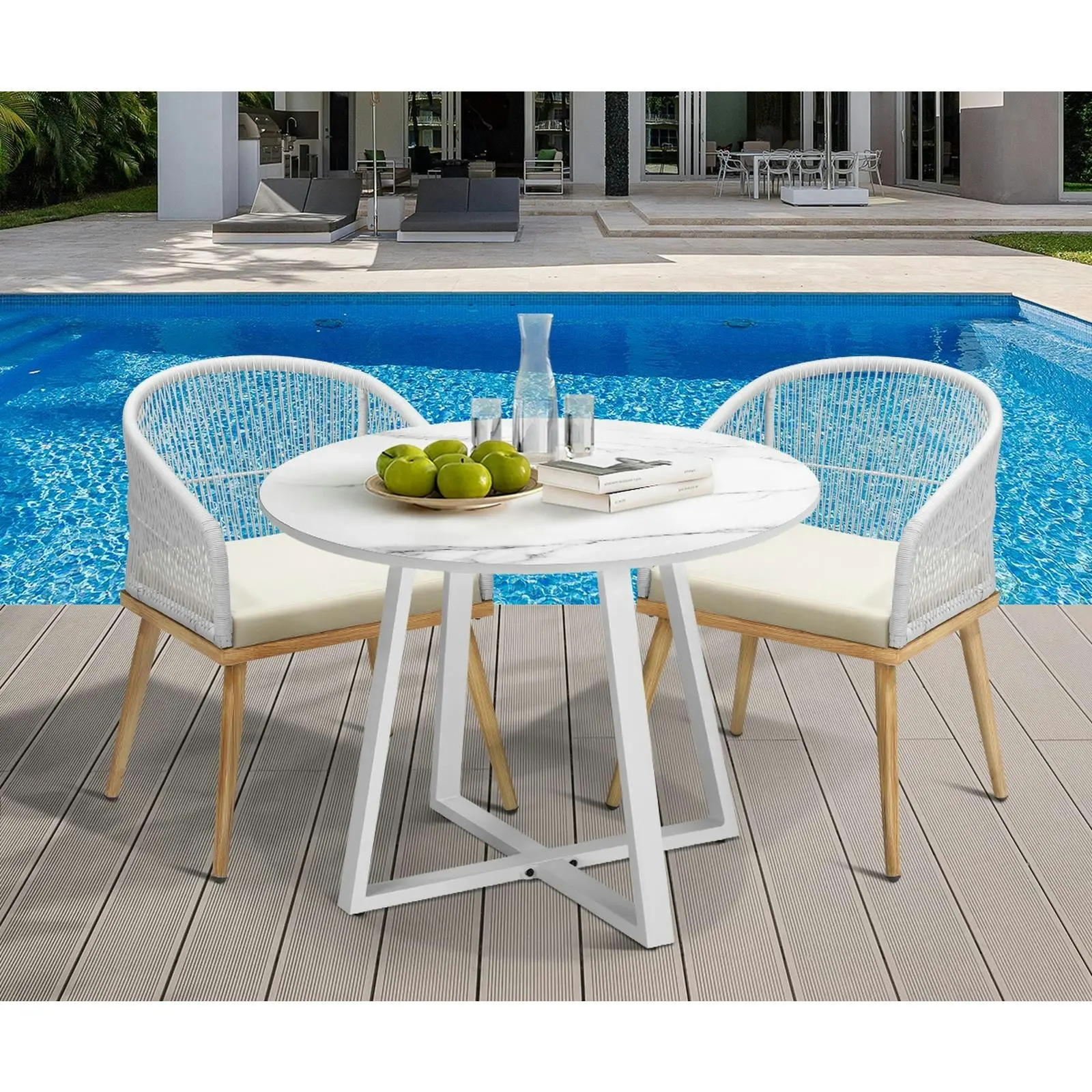 Livsip 3PCS Outdoor Dining Setting Table and Chairs Patio Furniture Bistro Set