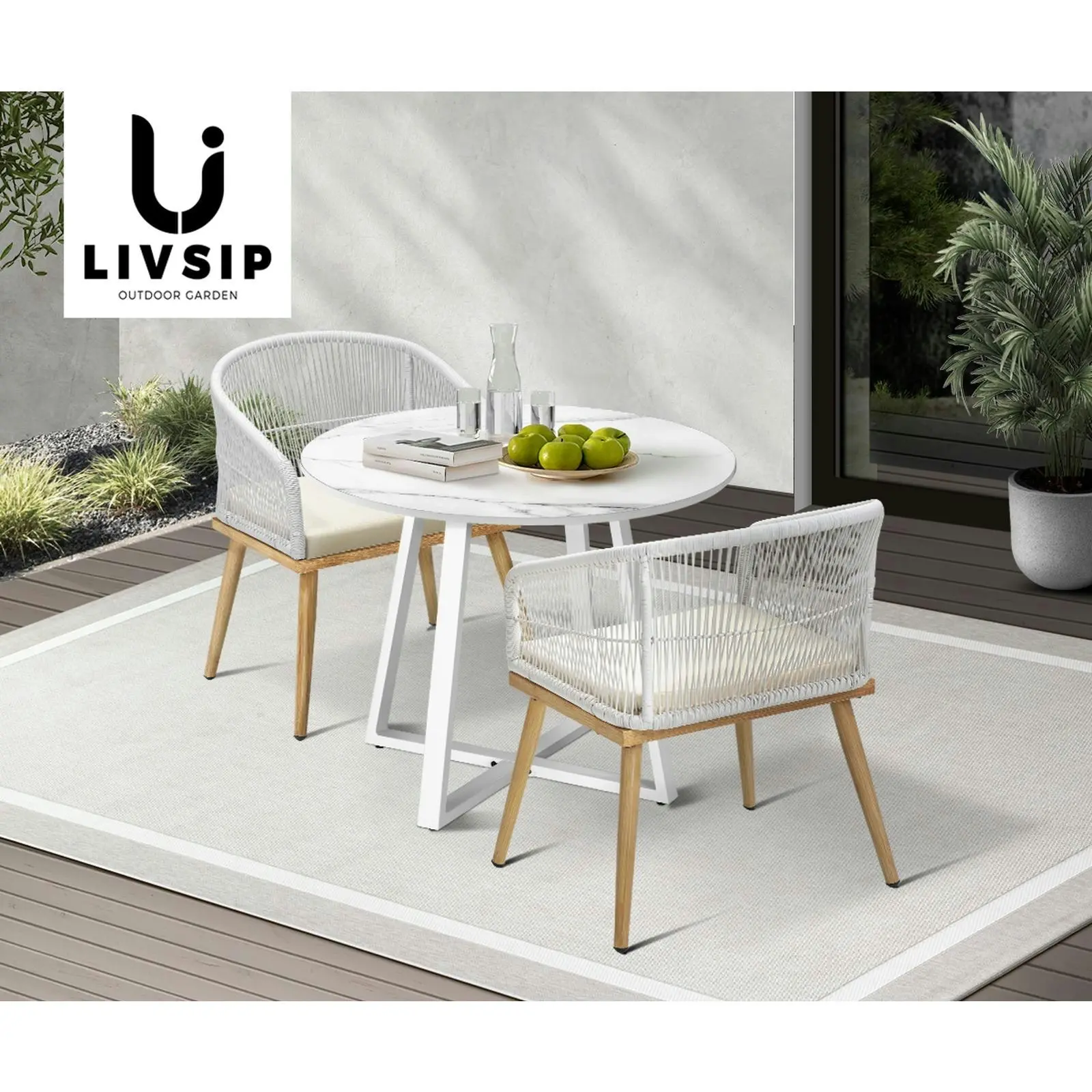 Livsip 3PCS Outdoor Dining Setting Table and Chairs Patio Furniture Bistro Set