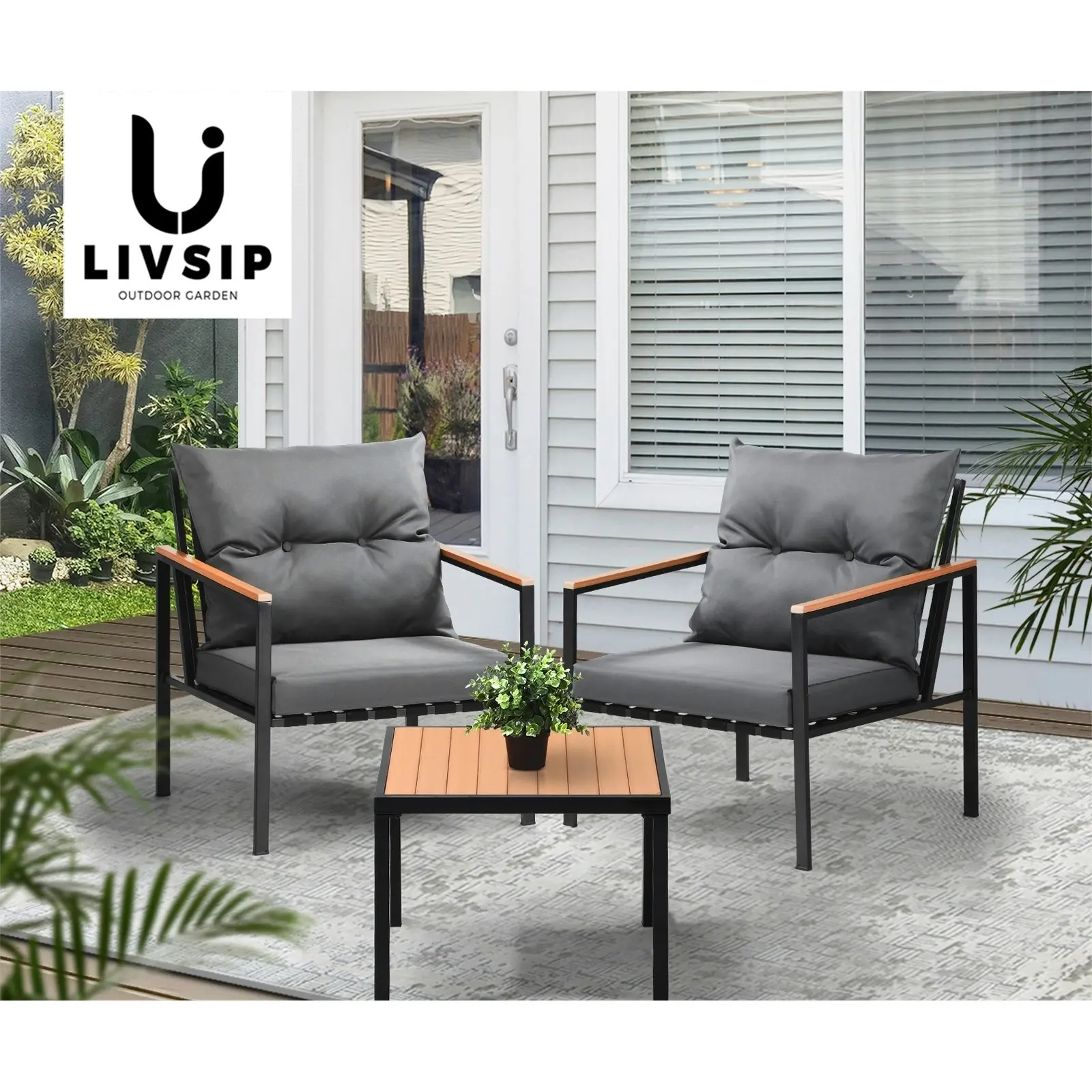 Livsip 3PCS Outdoor Furniture Lounge Setting Sofa Chairs Patio Dining Bistro Set