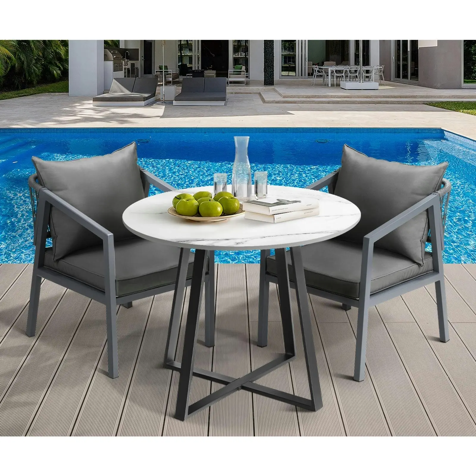 Livsip 90cm Outdoor Dining Sintered Stone Table Patio Furniture Bistro Set Black