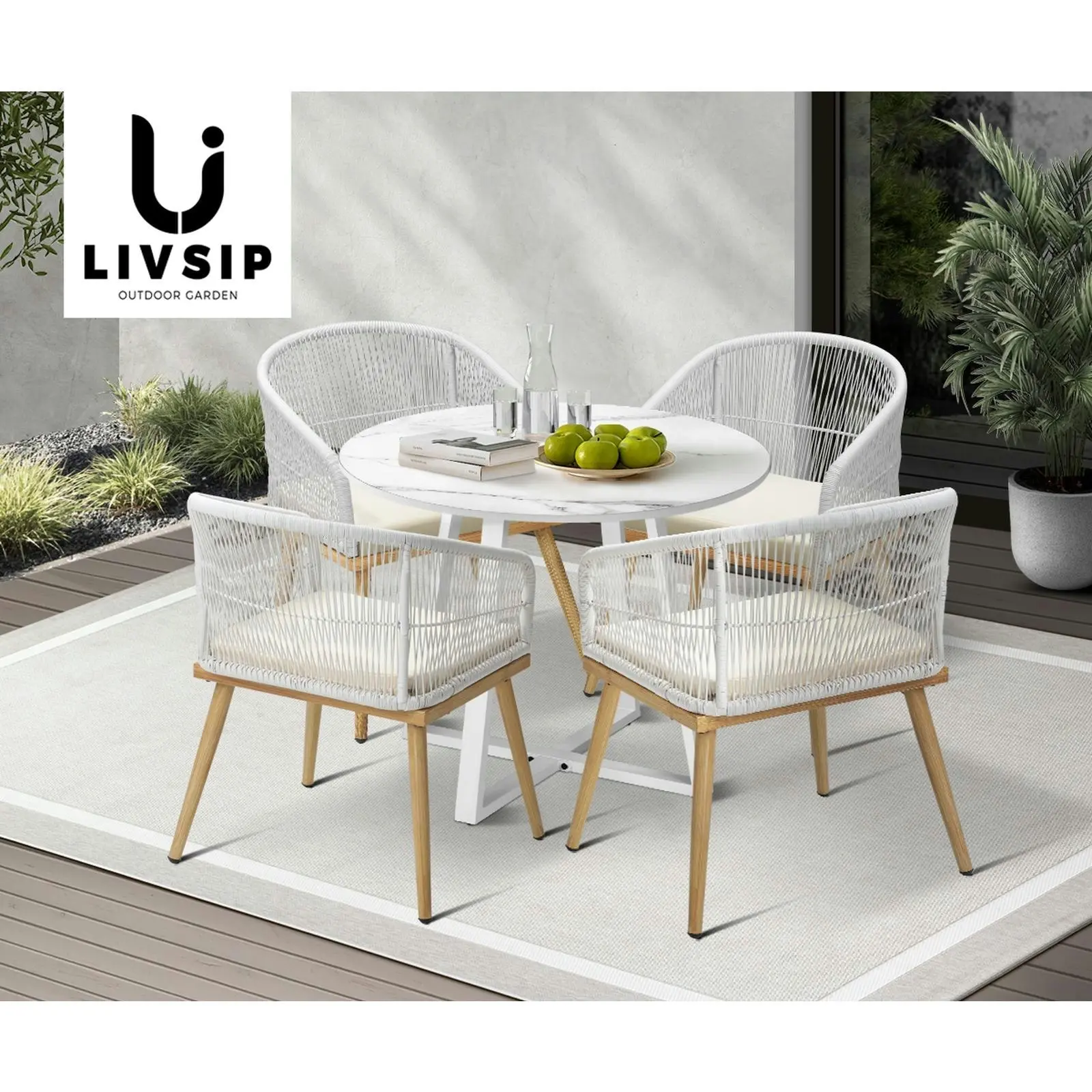 Livsip 5PCS Outdoor Dining Setting Table and Chairs Patio Furniture Bistro Set