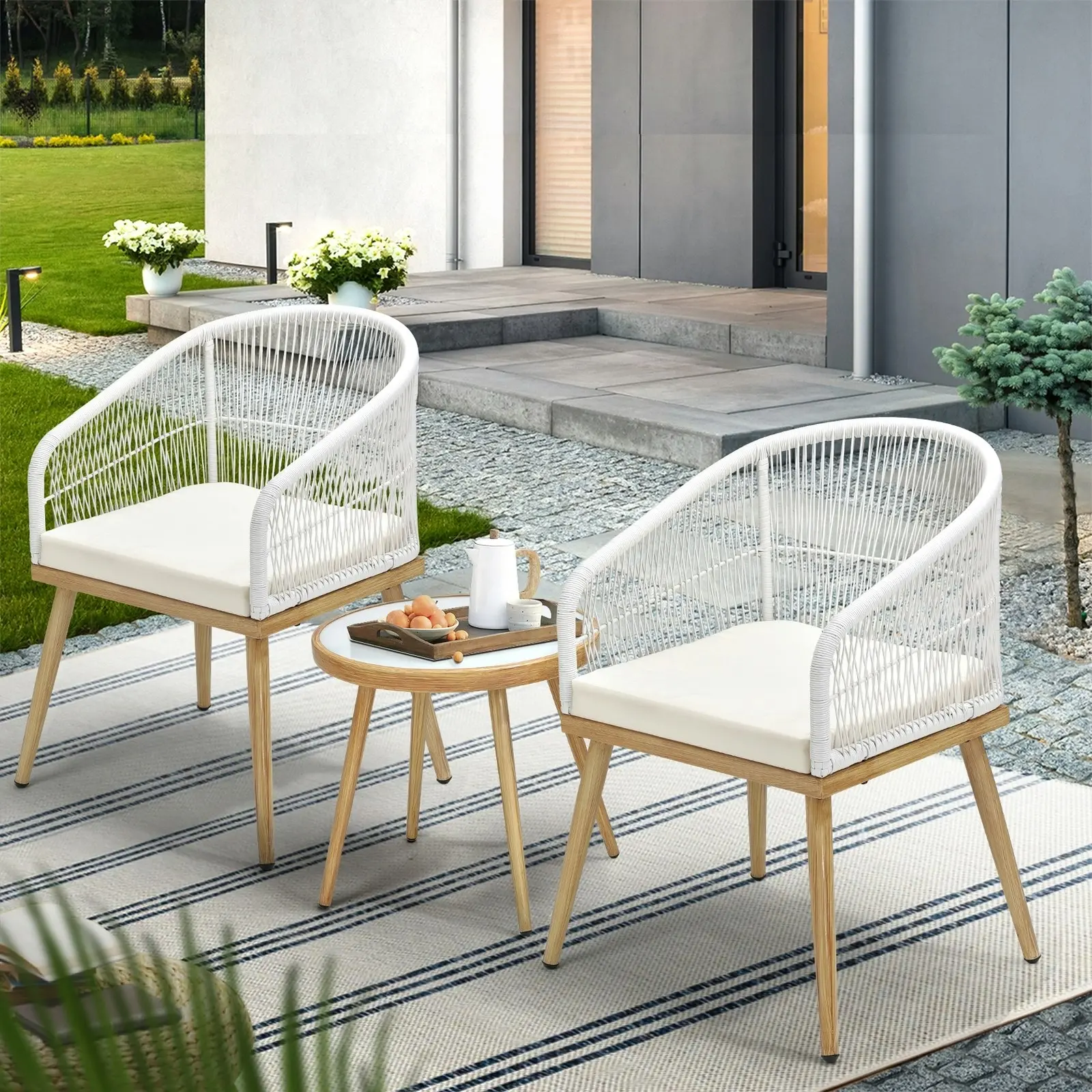 Livsip 3PCS Outdoor Furniture Lounge Setting Dining Table Chair Patio Bistro Set