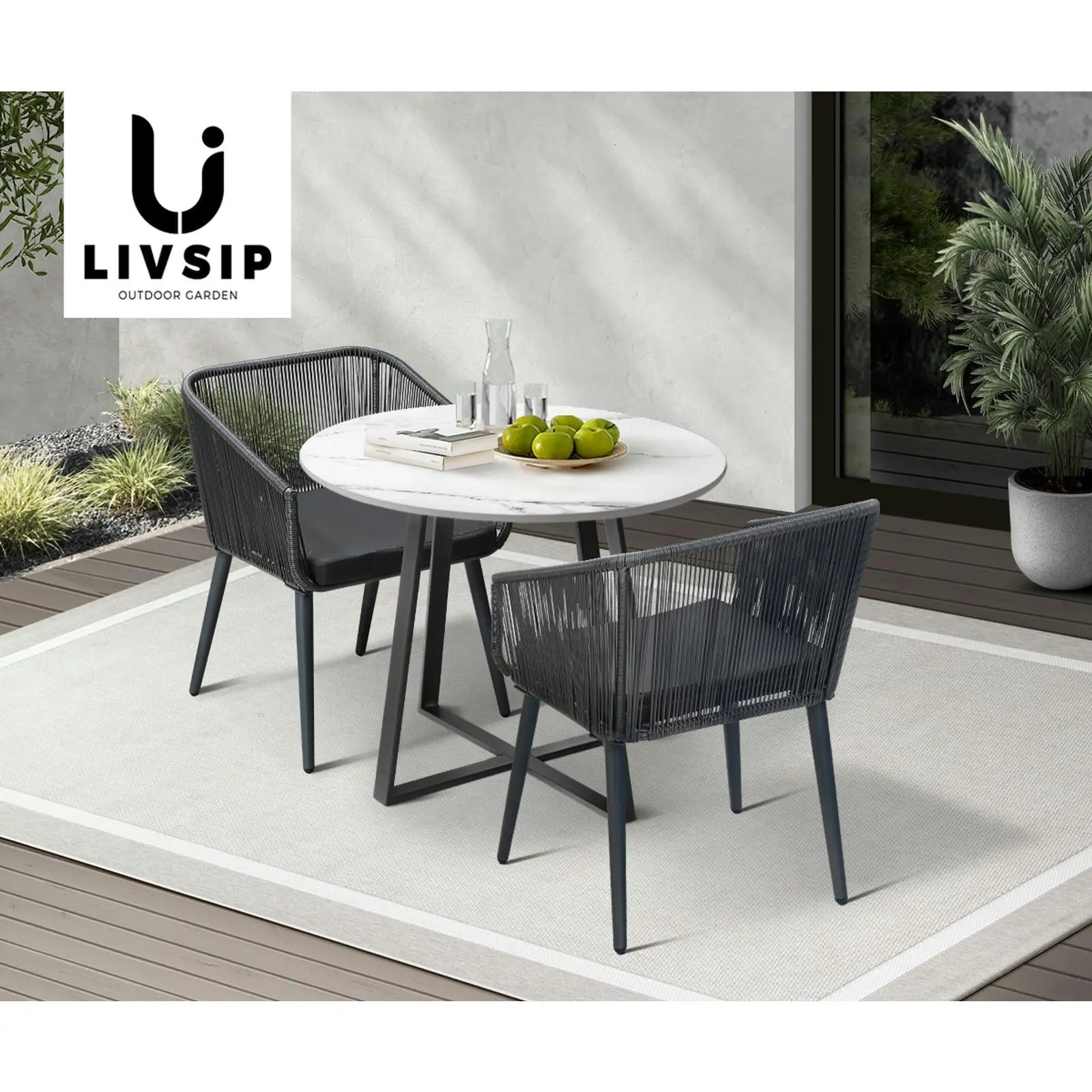 Livsip 3x Outdoor Dining Setting Sintered Stone Table Patio Furniture Bistro Set