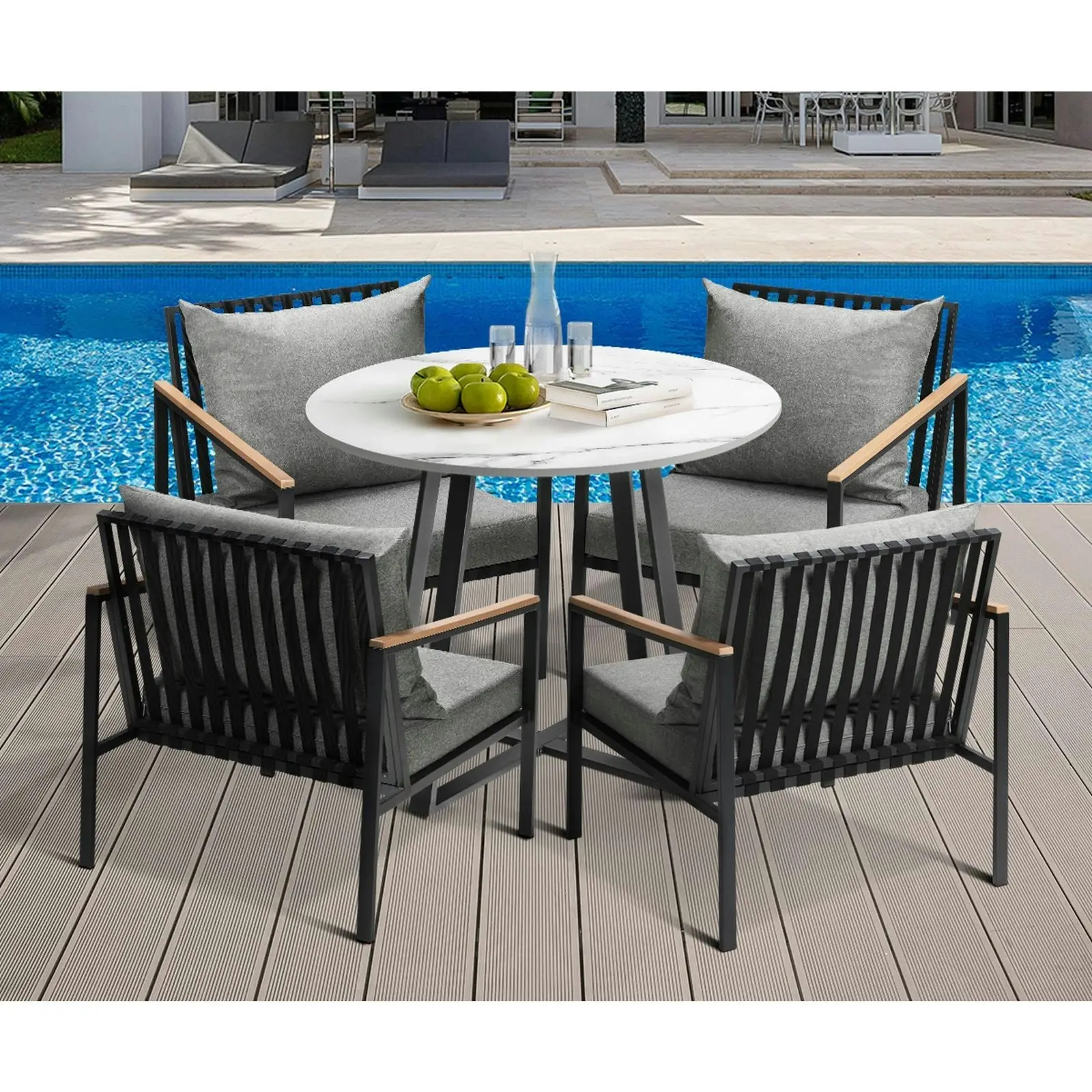 Livsip 5PCS Outdoor Dining Setting Table Sofa Chairs Patio Furniture Bistro Set