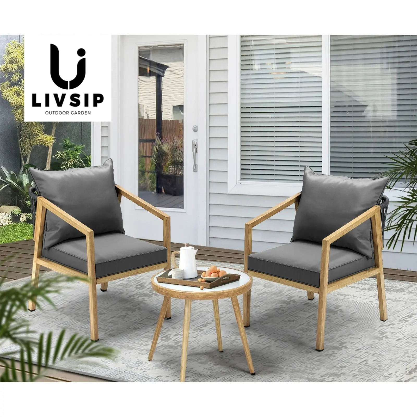 Livsip Outdoor Bistro Set Dining Chairs Table Patio Furniture Setting 3 Piece