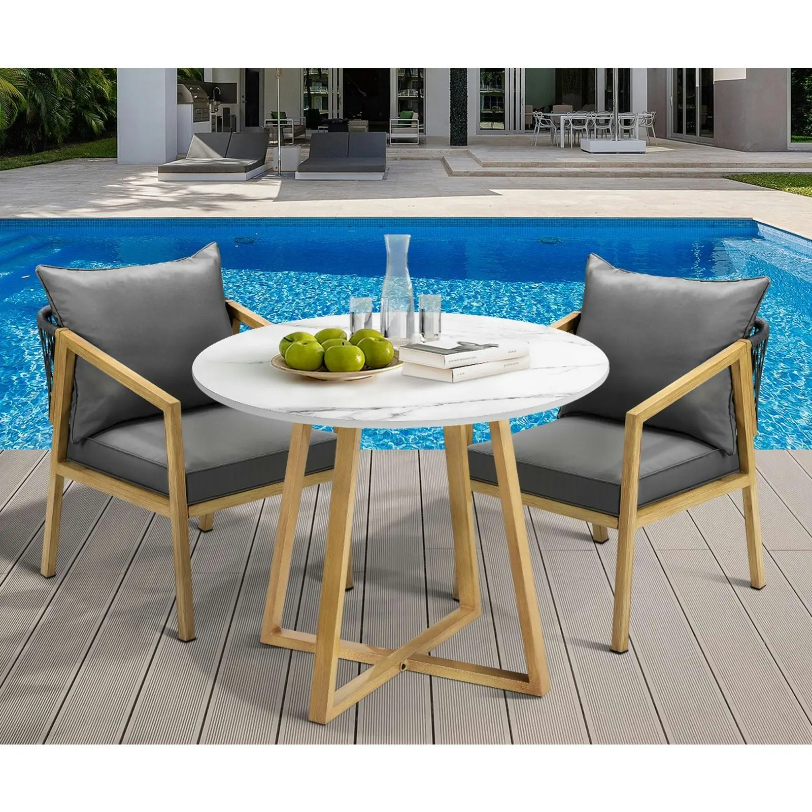 Livsip 3PCS Outdoor Dining Setting 90cm Table Lounge Chairs Patio Furniture Set