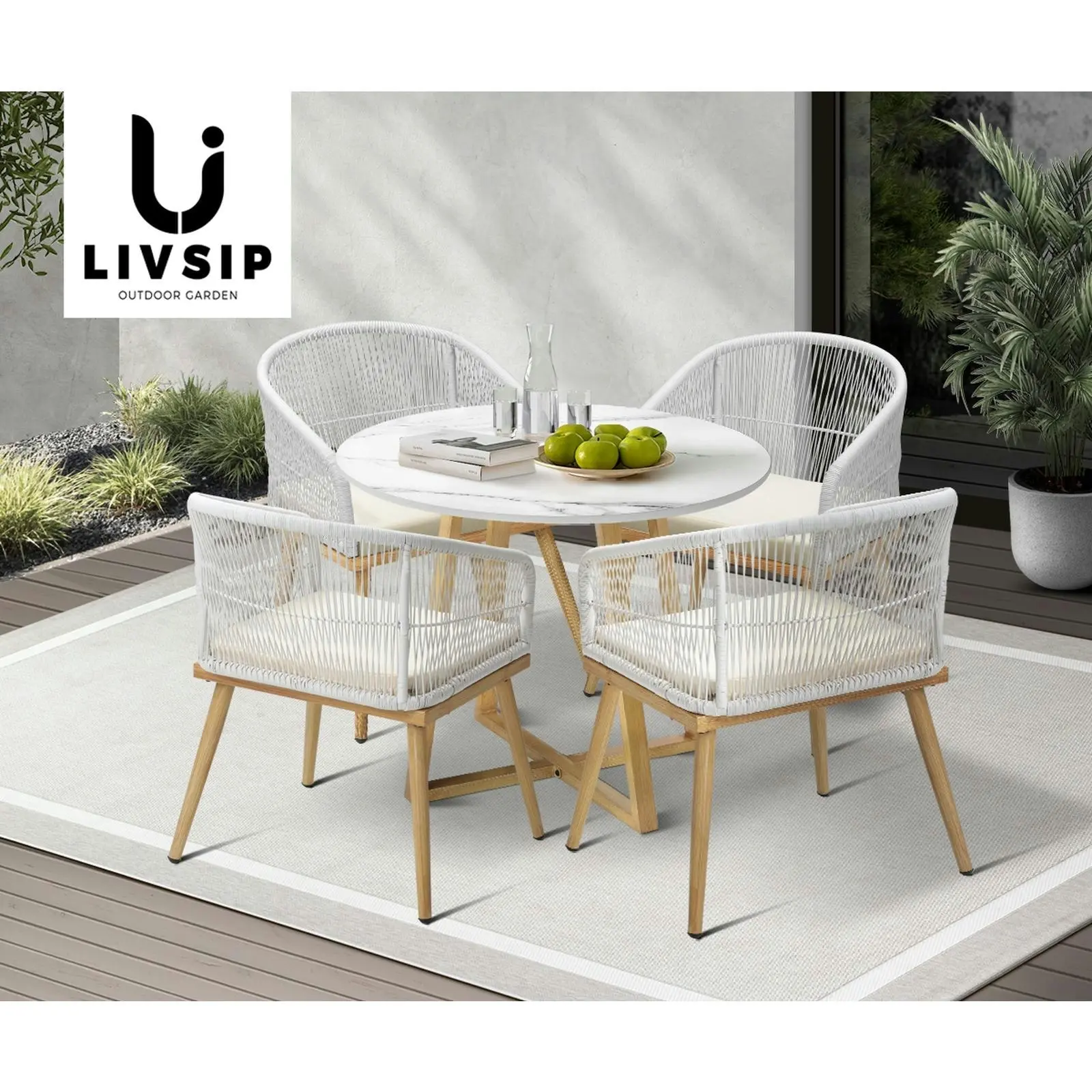 Livsip 5 Piece Outdoor Dining Setting Table Lounge Chairs Patio Furniture Set