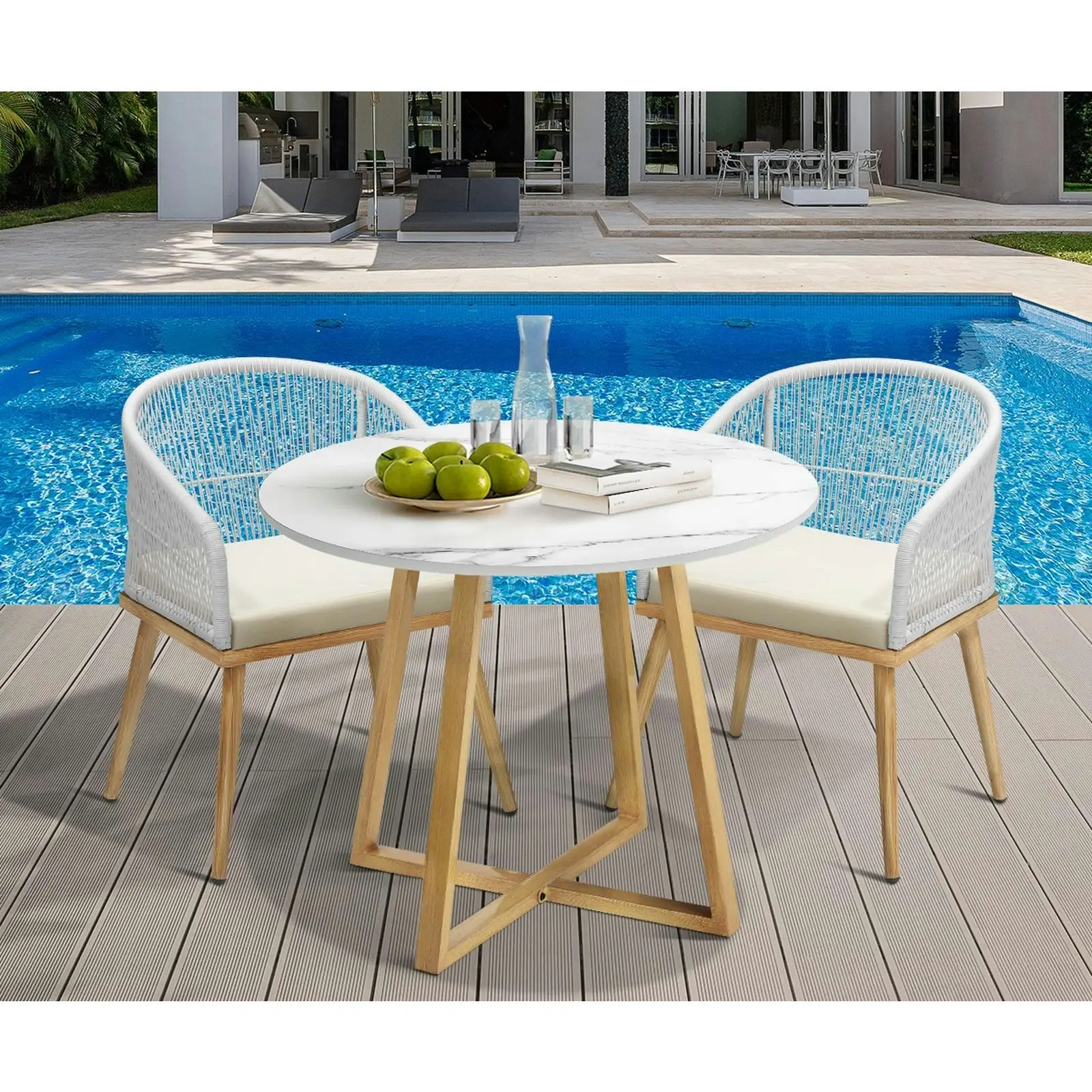 Livsip 3 Piece Outdoor Dining Setting Table Lounge Chairs Patio Furniture Set