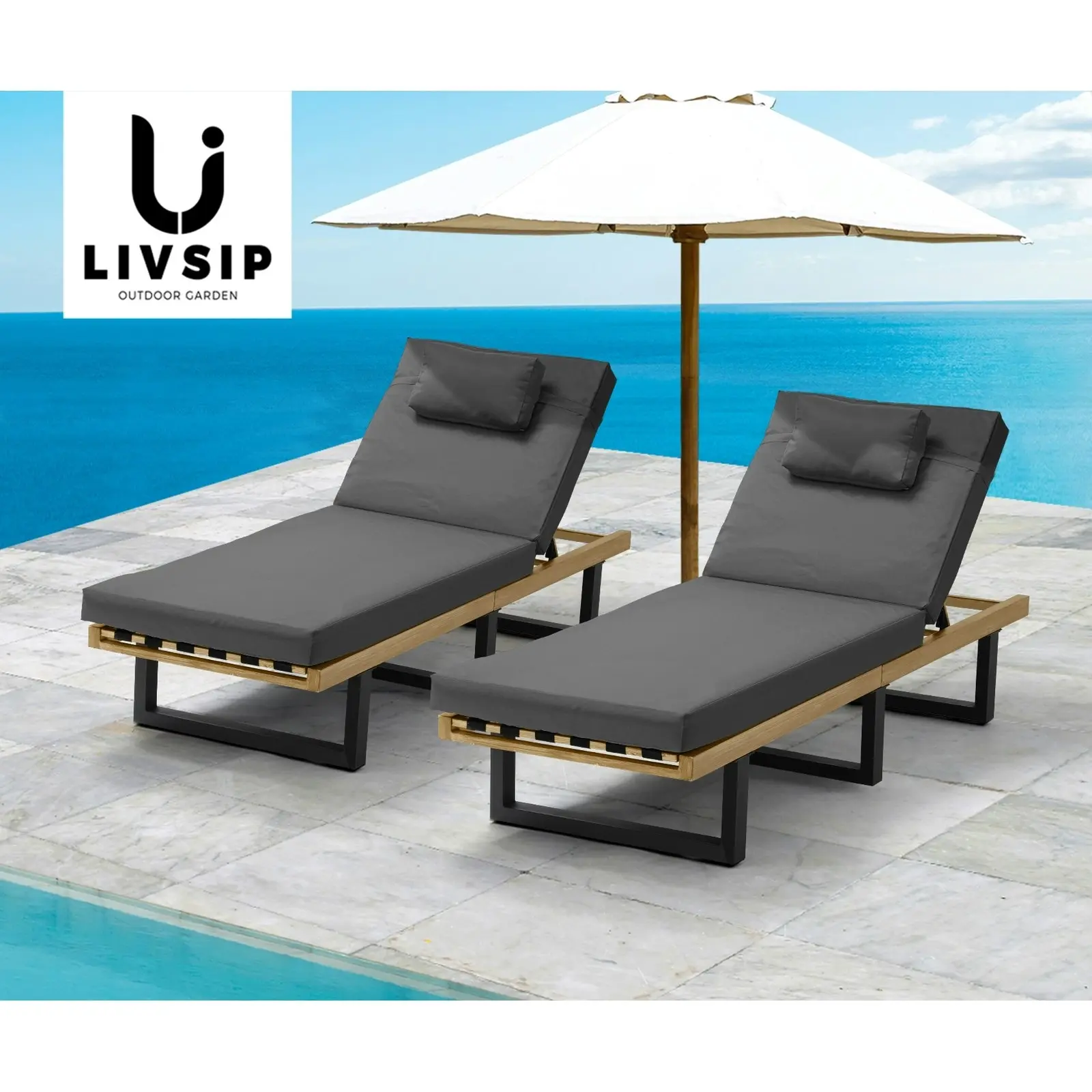 Livsip 2X Sun Lounger Day Bed Outdoor Setting Patio Furniture