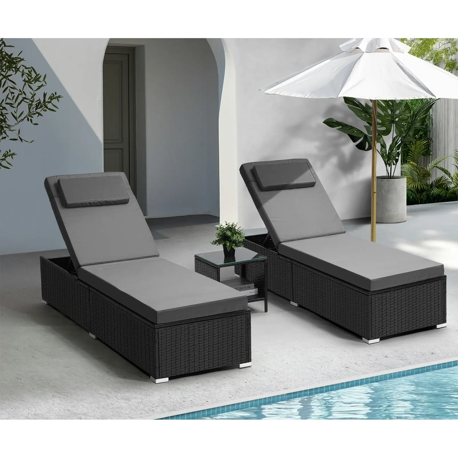 Livsip 2X Sun Lounge Wicker Lounger Table Setting Outdoor Furniture Day Bed