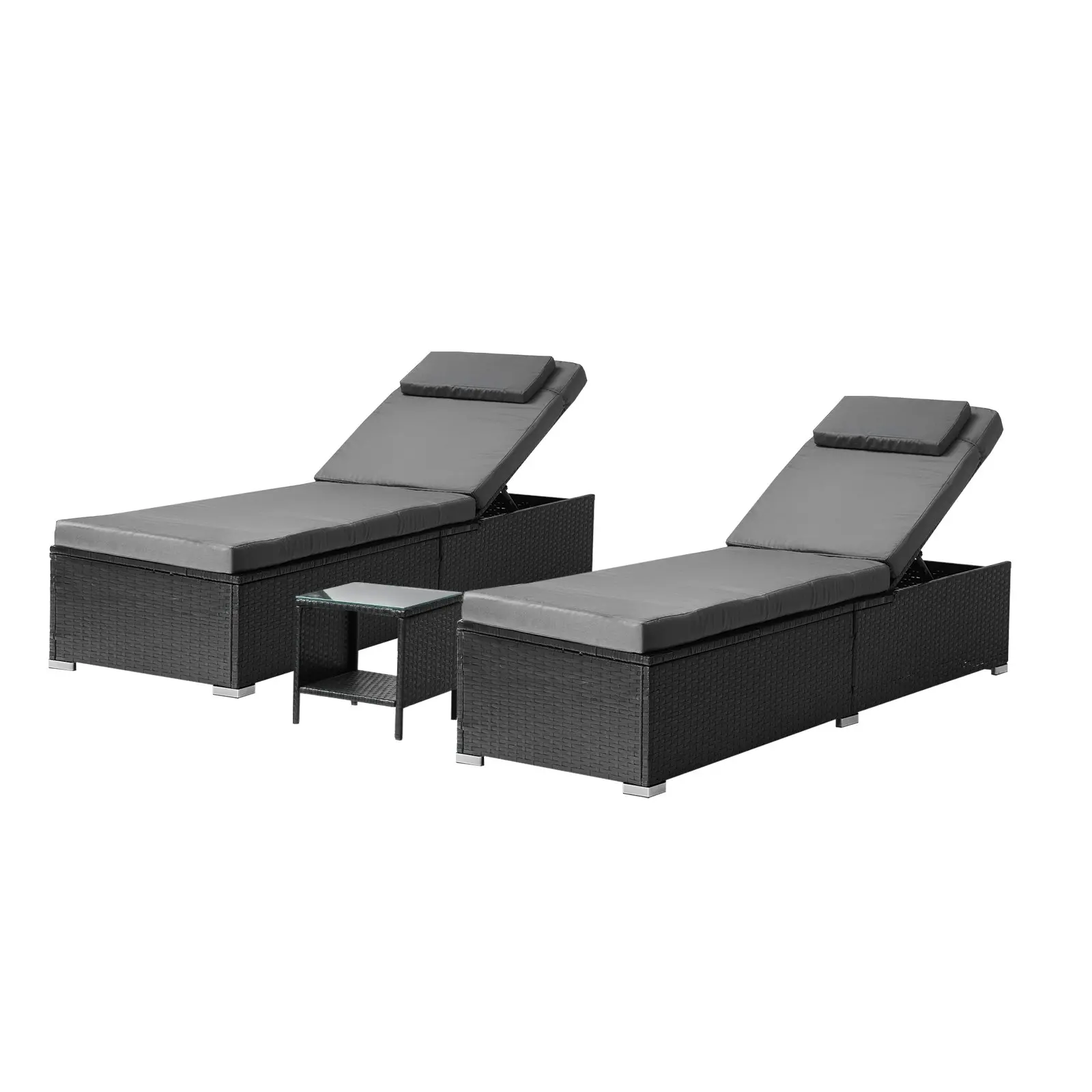 Livsip 2X Sun Lounge Wicker Lounger Table Setting Outdoor Furniture Day Bed