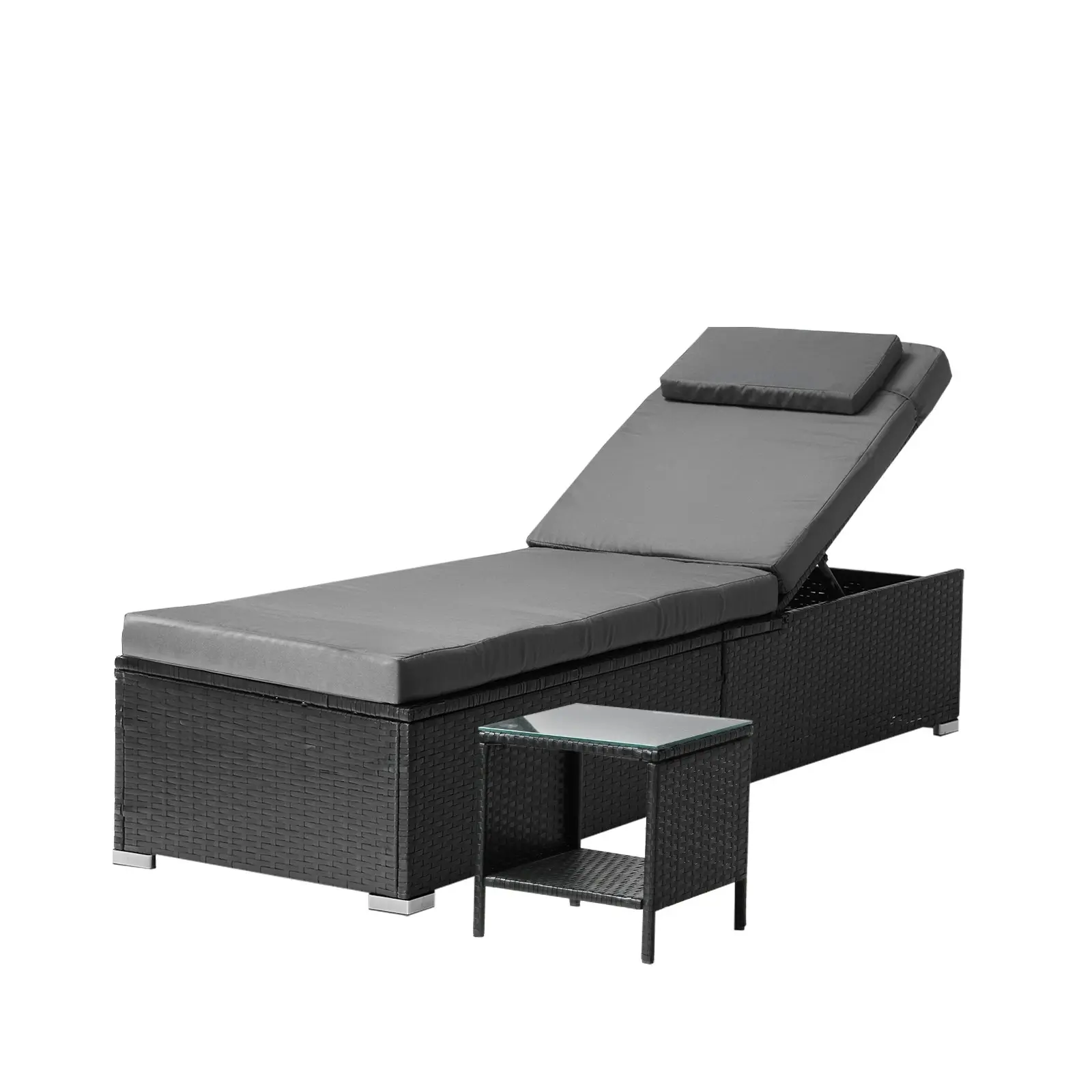 Livsip Sun Lounge Wicker Lounger Table Patio Furniture Outdoor Setting Day Bed