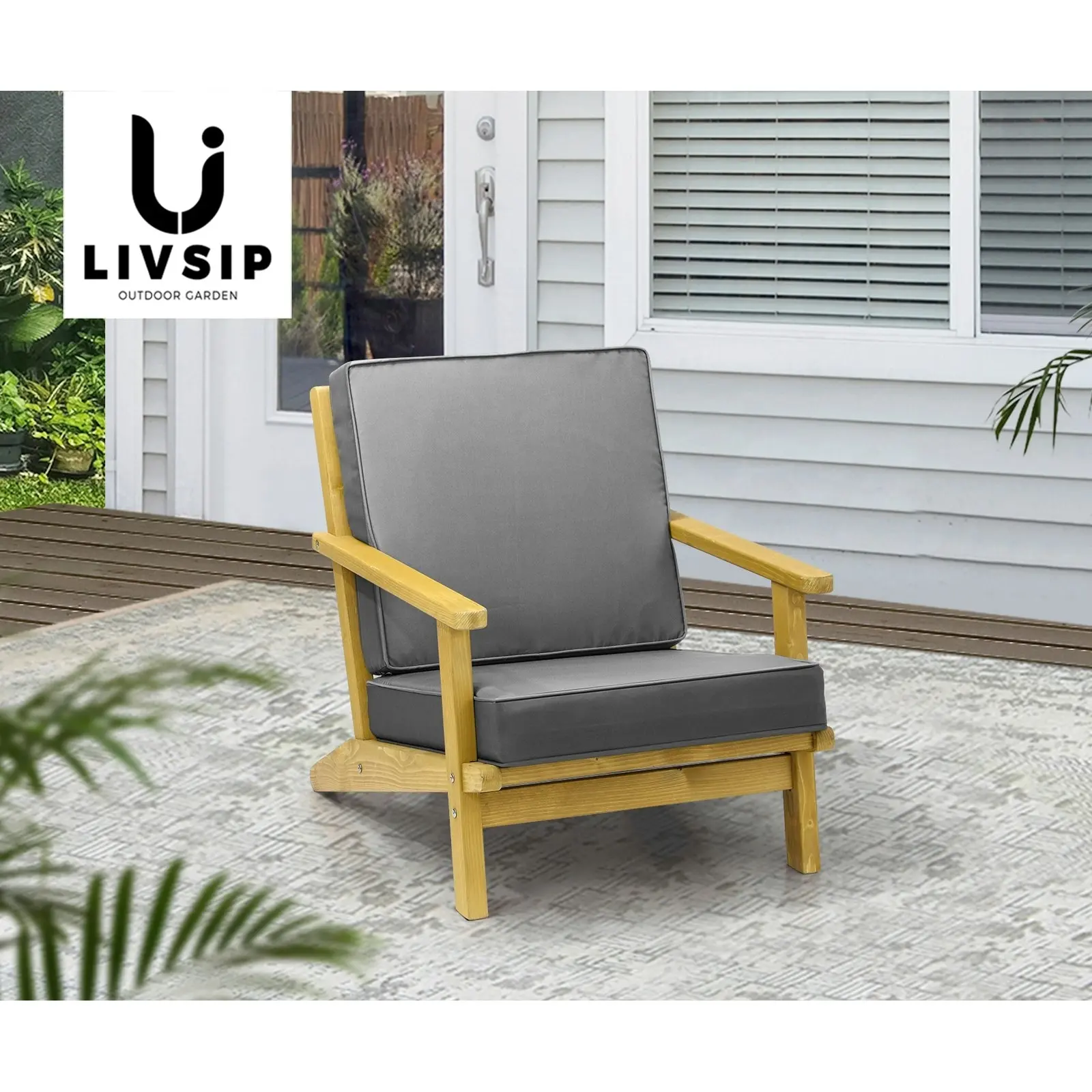 Livsip Outdoor Armchair Furniture Sun Lounge Wood Chair Patio Beach Garden Sofa