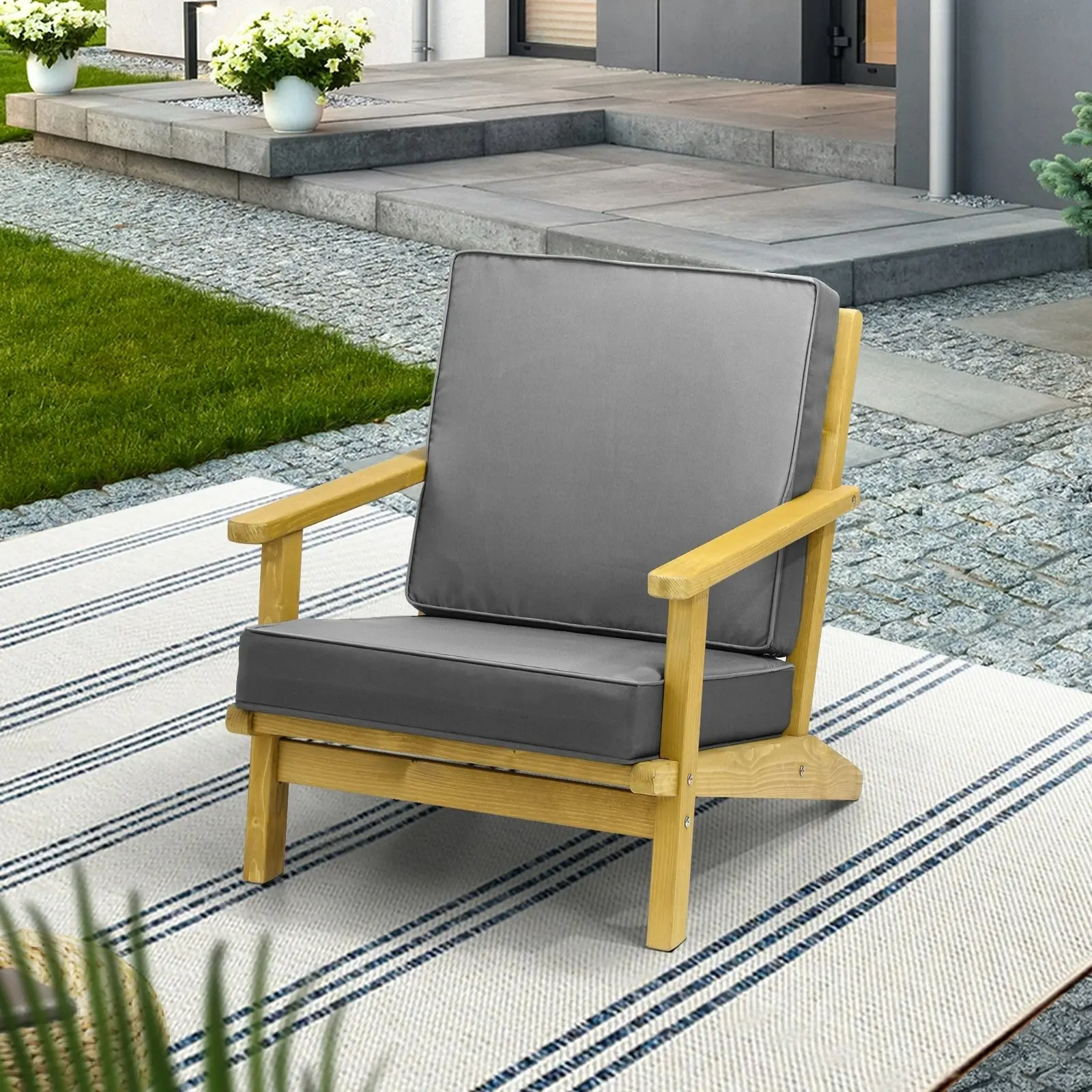 Livsip Outdoor Armchair Furniture Sun Lounge Wood Chair Patio Beach Garden Sofa