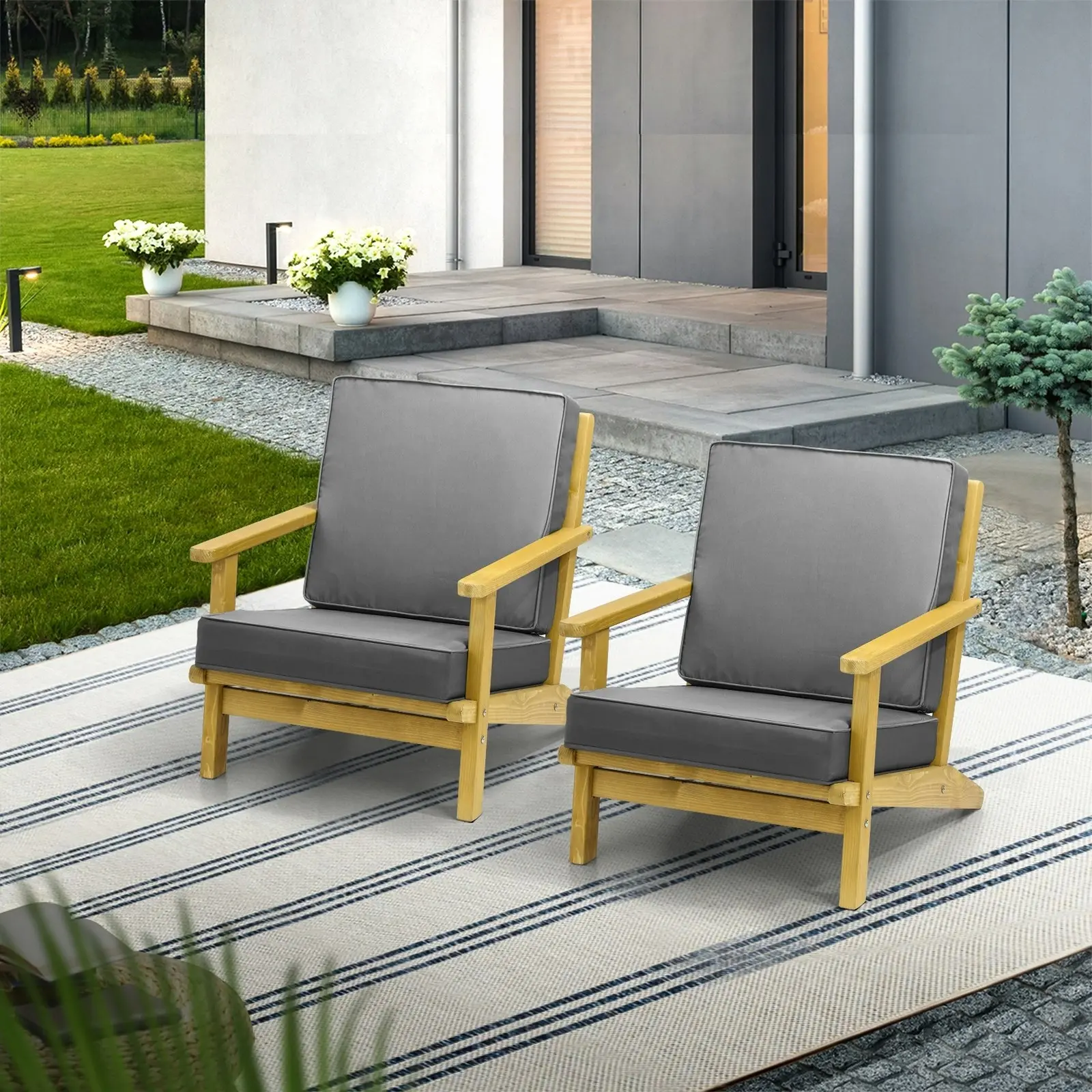 Livsip 2x Outdoor Armchair Furniture Sun Lounge Wooden Chairs Patio Garden Sofa