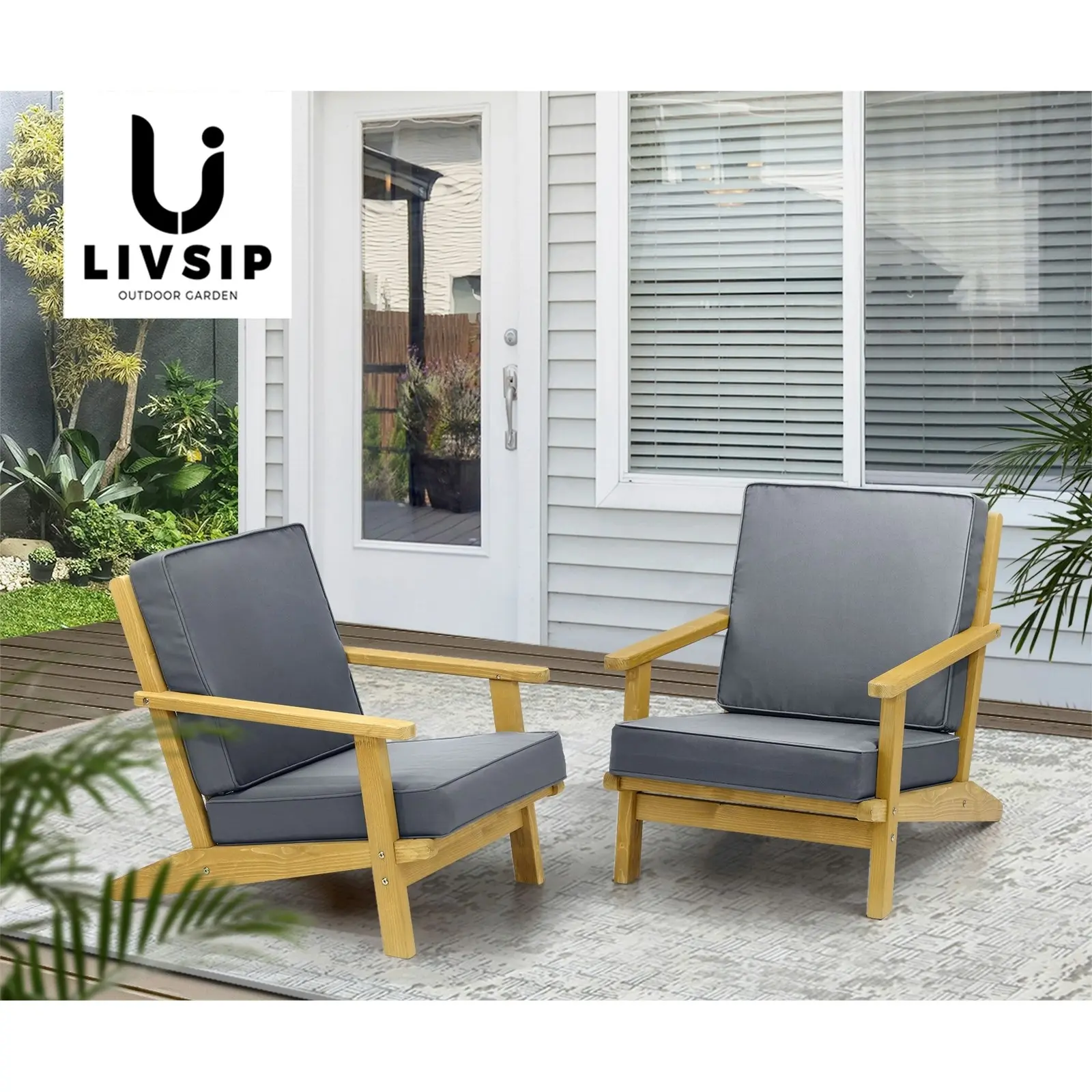 Livsip 2x Outdoor Armchair Furniture Sun Lounge Wooden Chairs Patio Garden Sofa