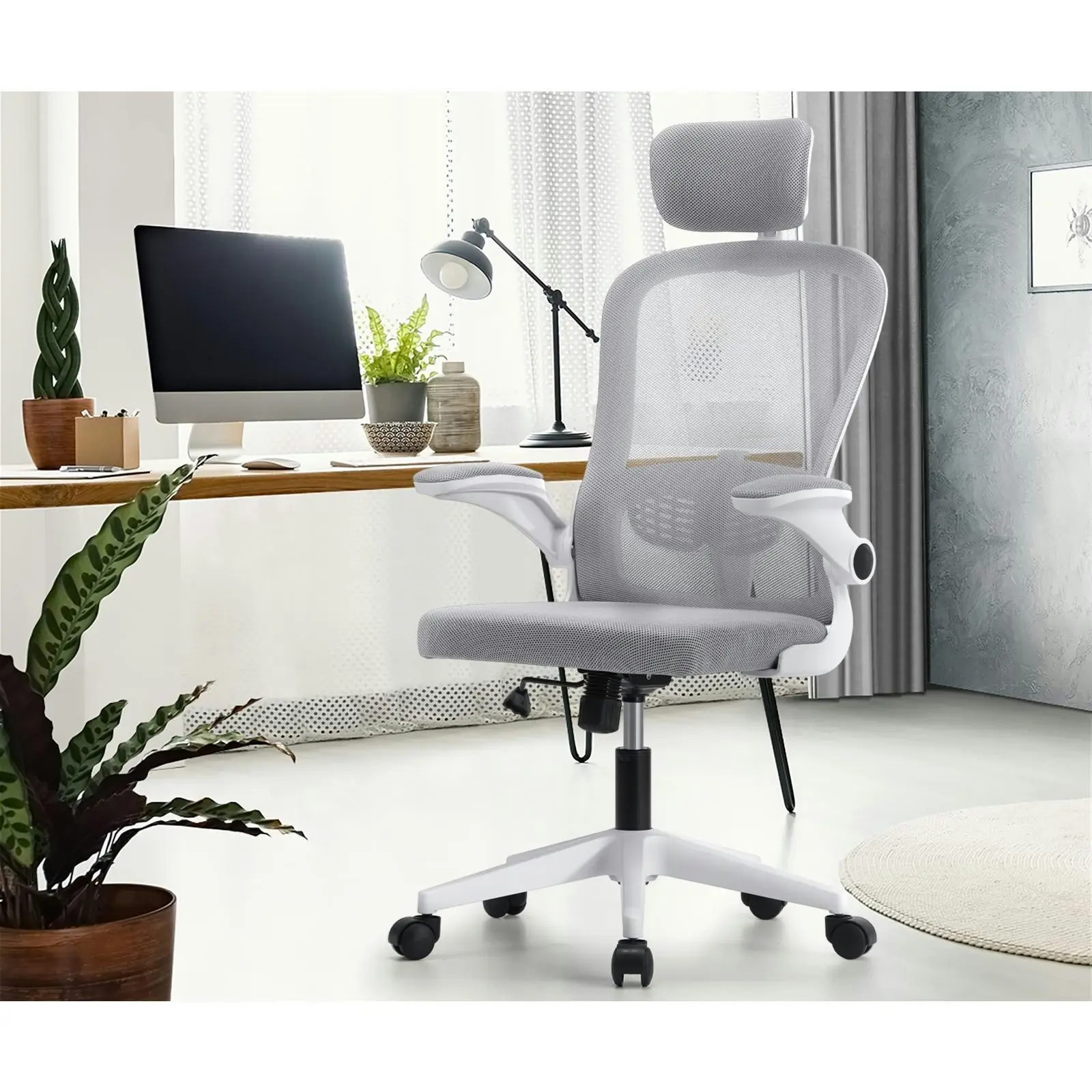 Oikiture Mesh Office Chair Executive Fabric Gaming Seat Racing Computer 1 White