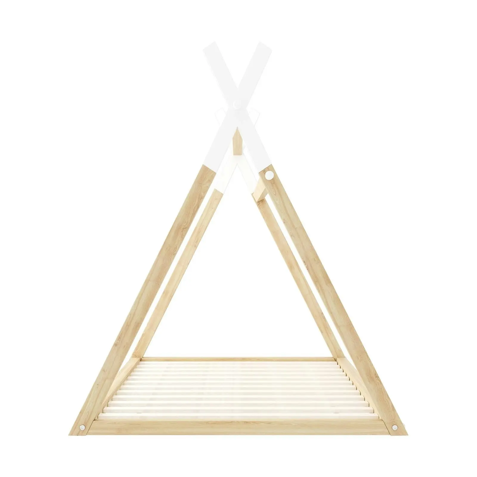 Oikiture Kids Bed Frame Wooden Timber King Single Teepee House Frame Beds